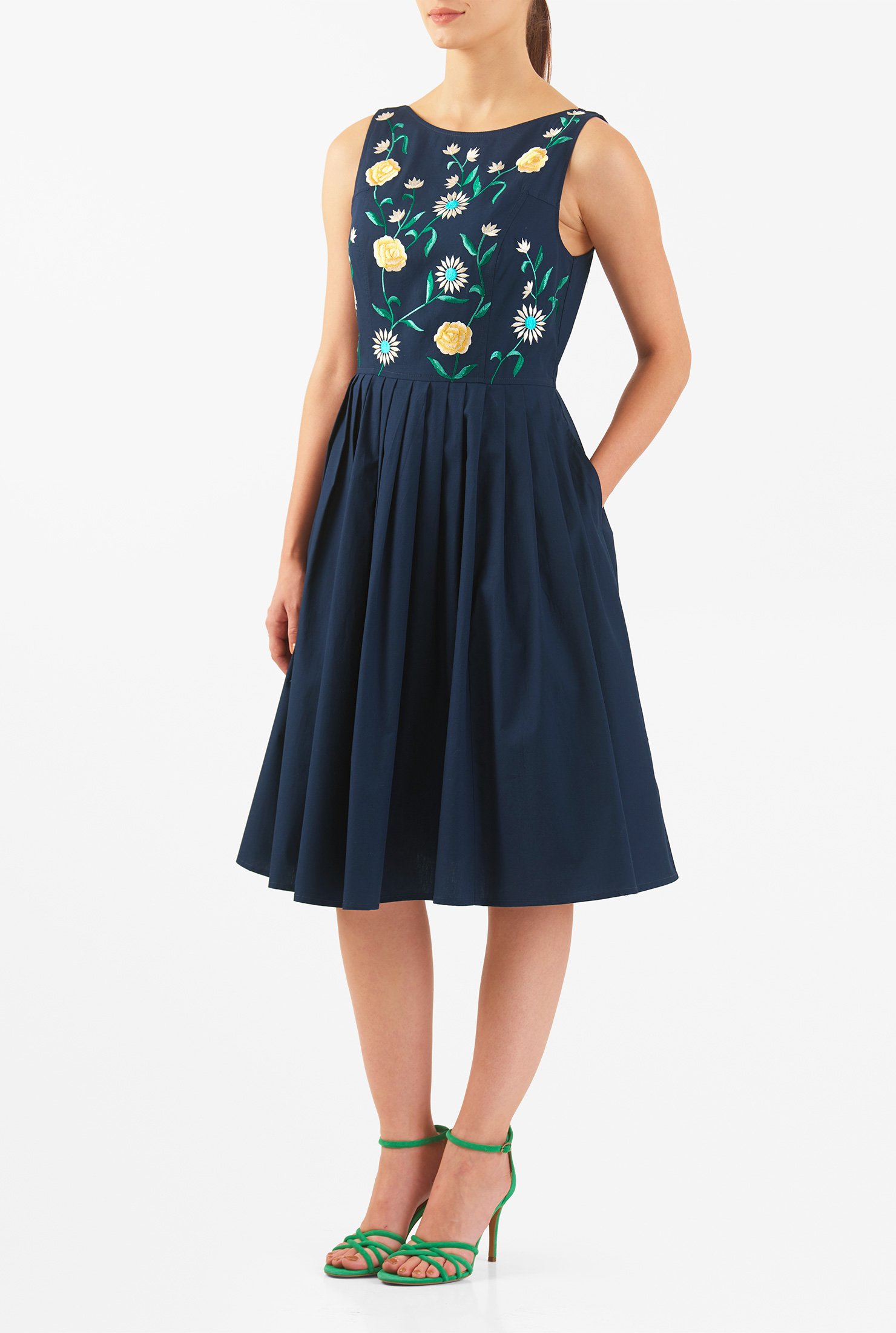 Shop Floral embellished cotton poplin dress | eShakti