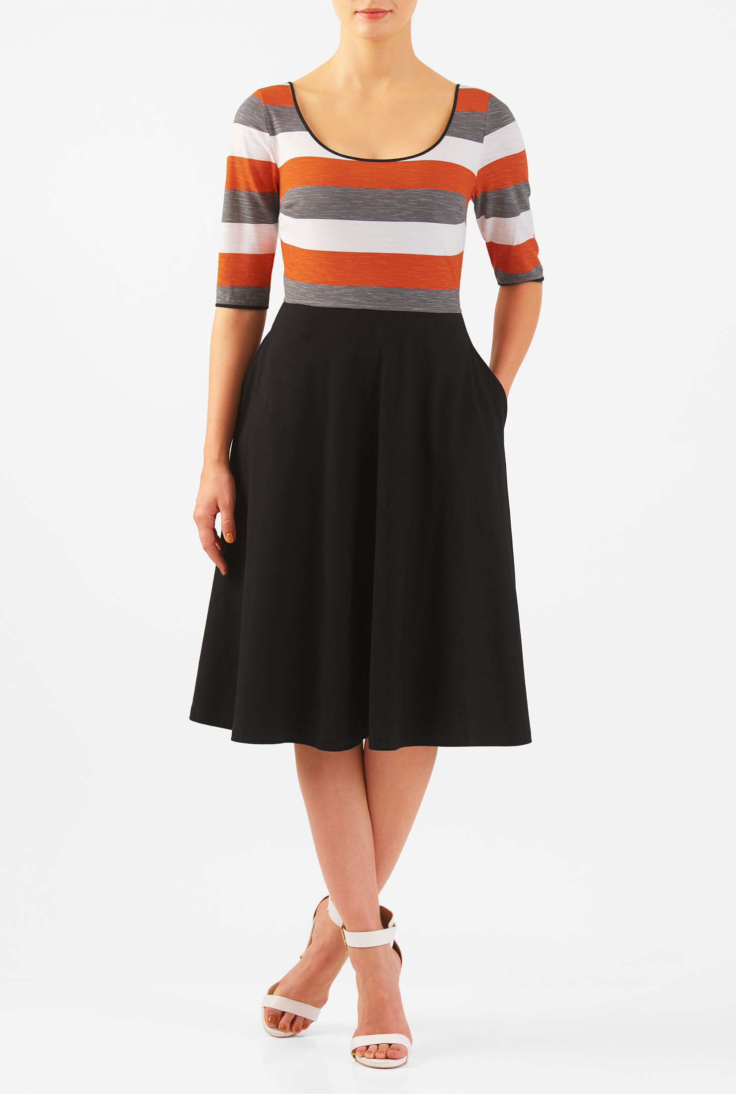 Shop Stripe cotton knit fitandflare dress eShakti