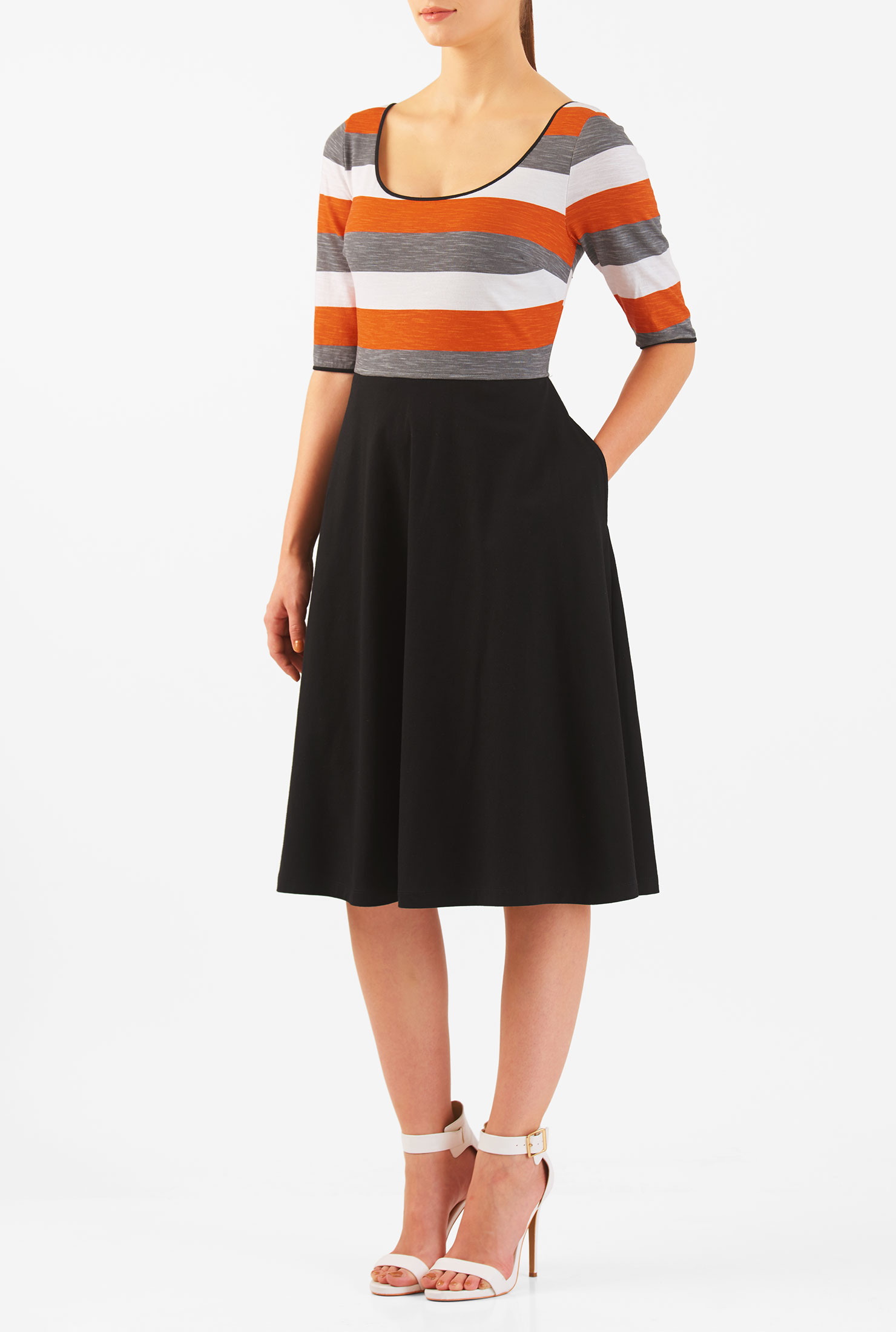 Shop Stripe cotton knit fitandflare dress eShakti