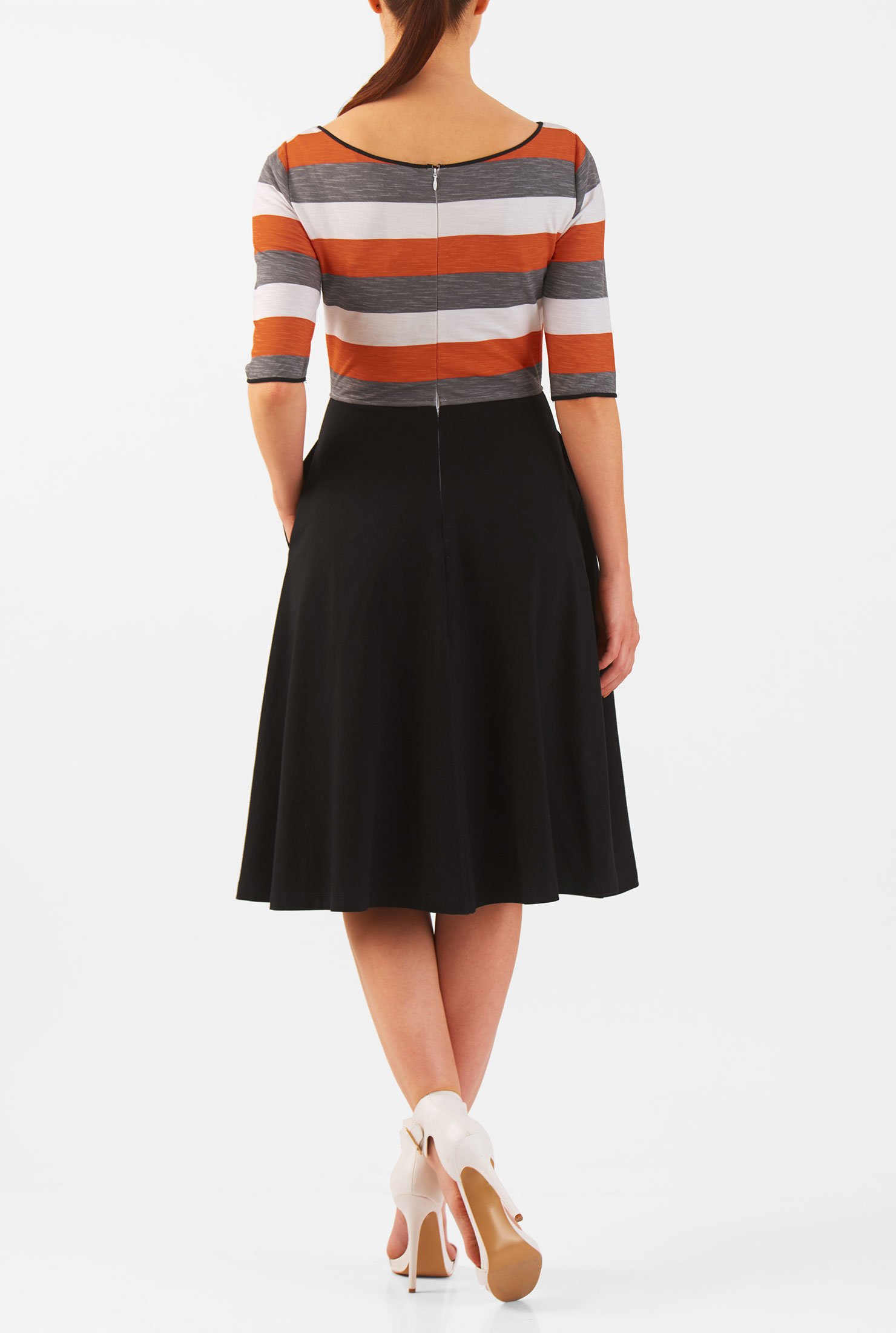 Shop Stripe cotton knit fit-and-flare dress | eShakti