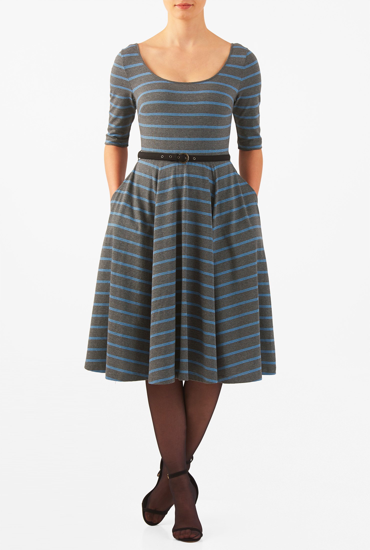 Shop Stripe Cotton Knit Belted Dress Eshakti