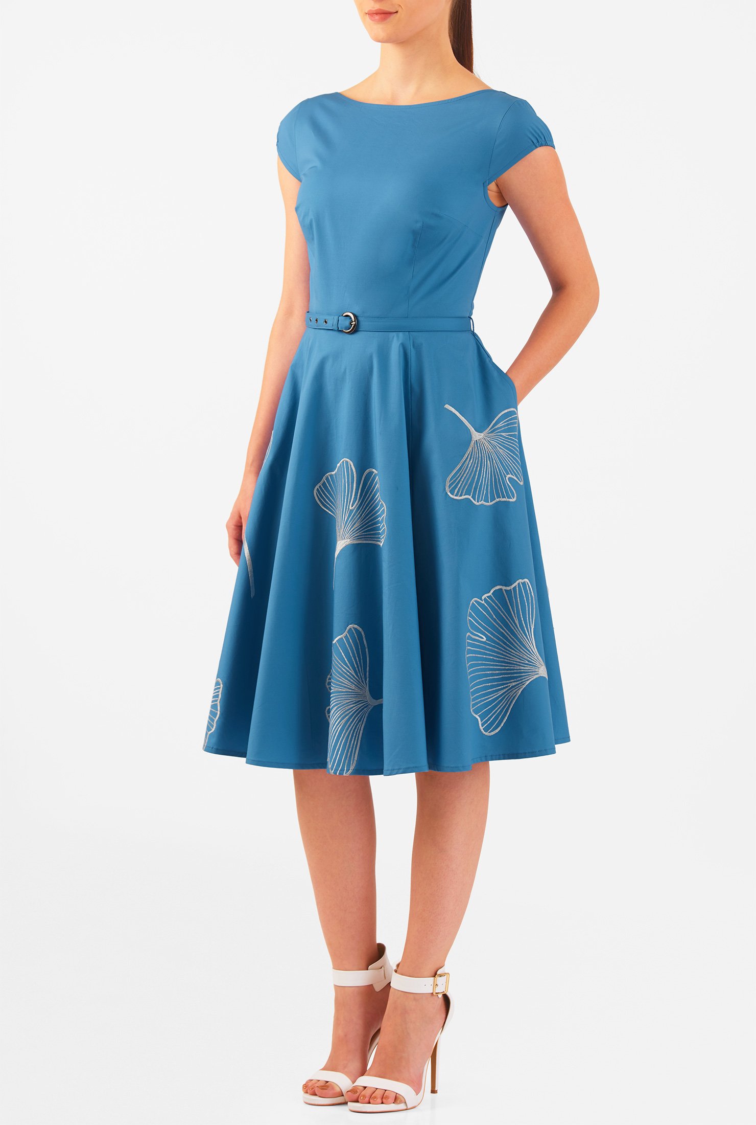 Shop Gingko embellished poplin dress | eShakti