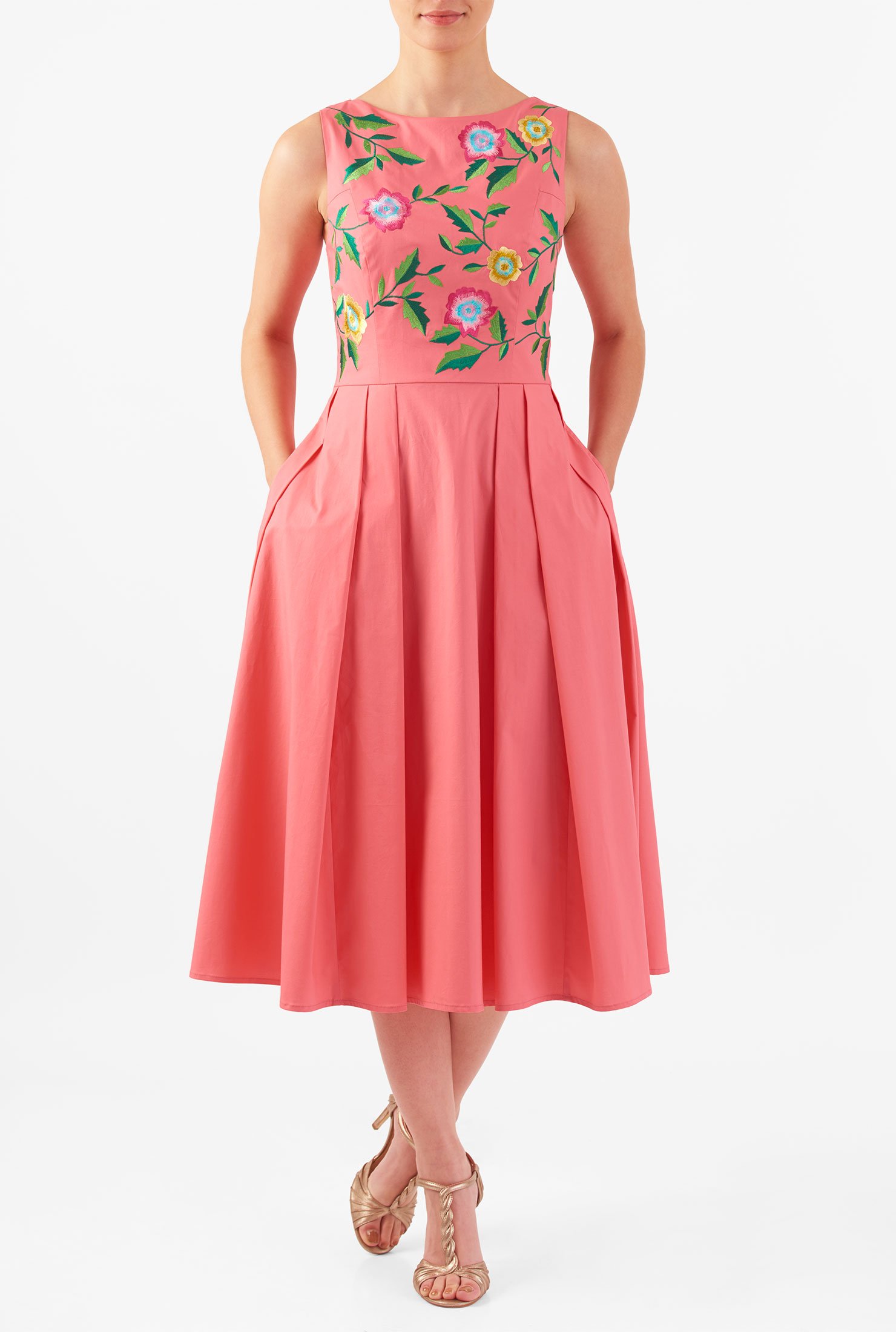 Shop Floral embellished poplin dress | eShakti