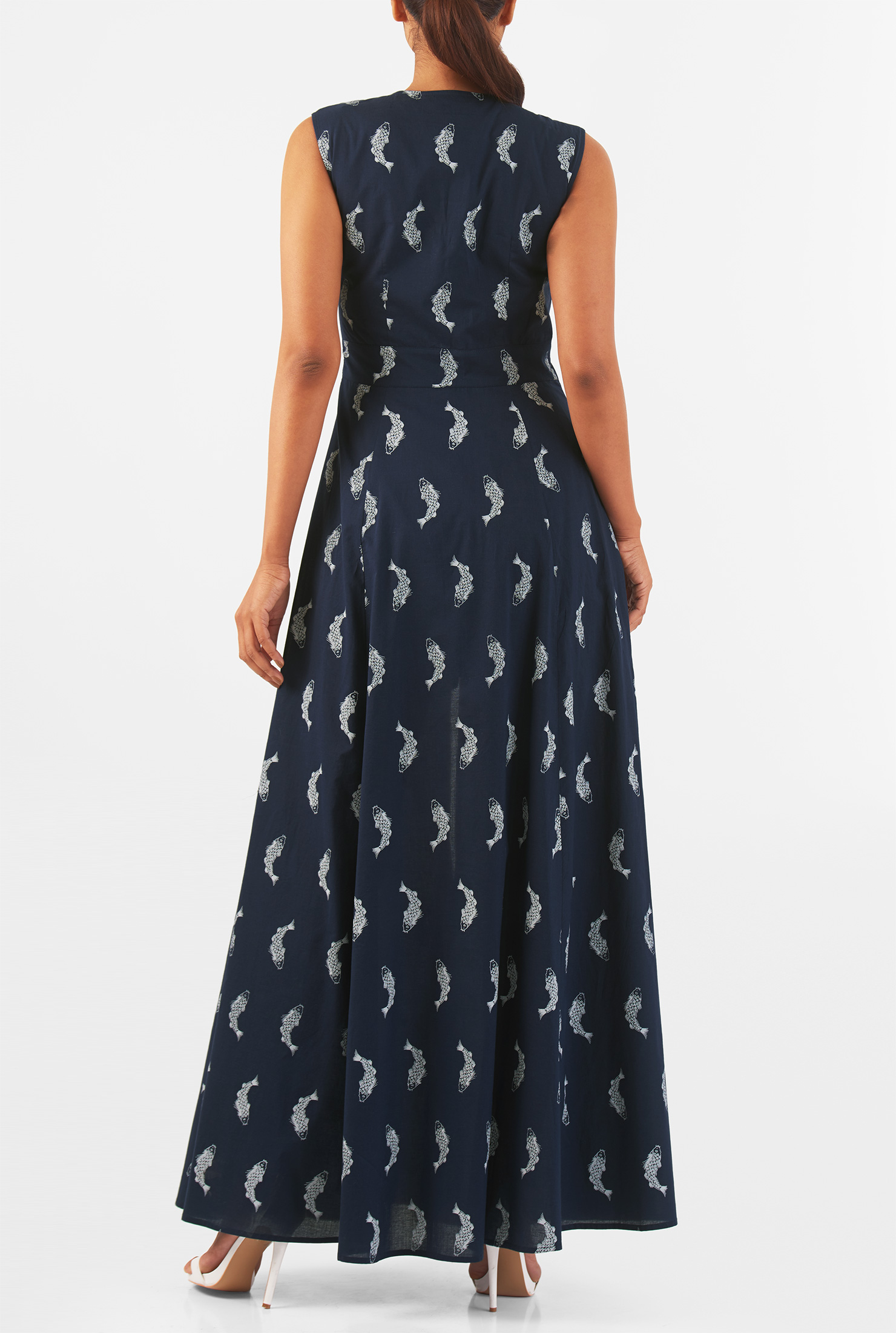 Shop Fish print cotton romper maxi dress eShakti