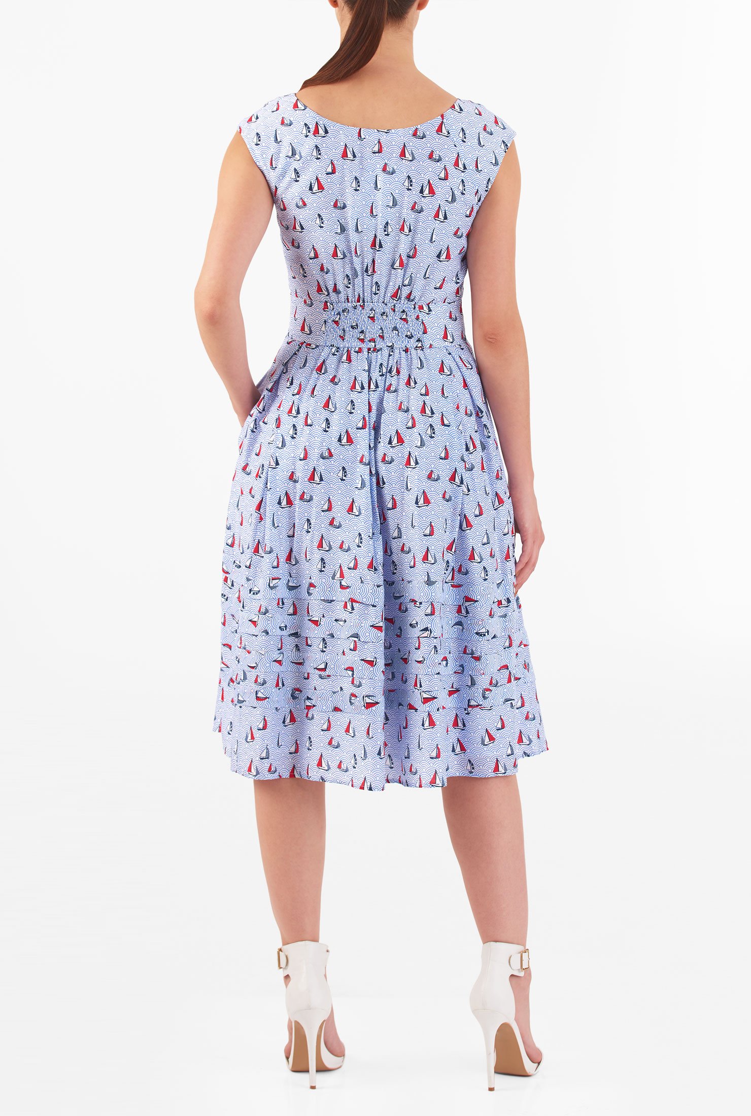 Shop Boat print pleat neck dress | eShakti