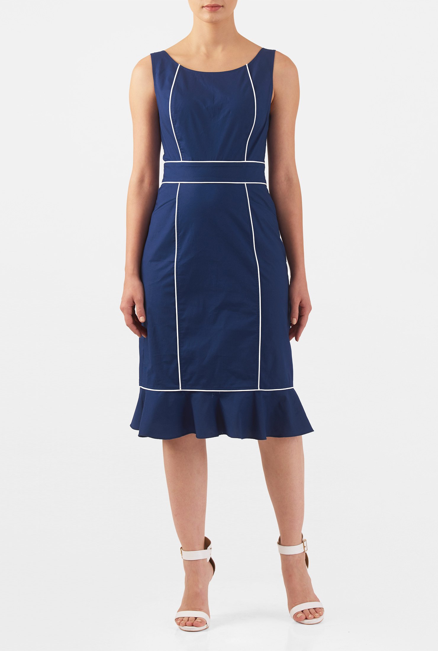 Shop Flounce hem contrast hem poplin sheath dress | eShakti