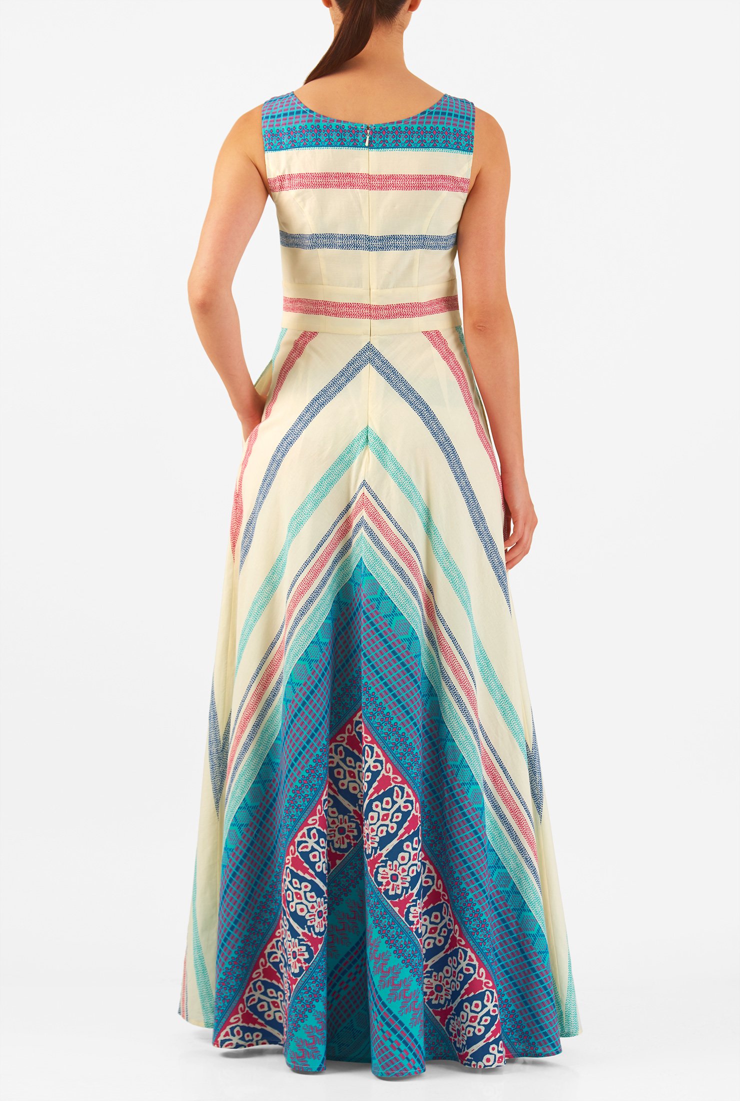 Shop Chevron stripe print cotton maxi dress | eShakti