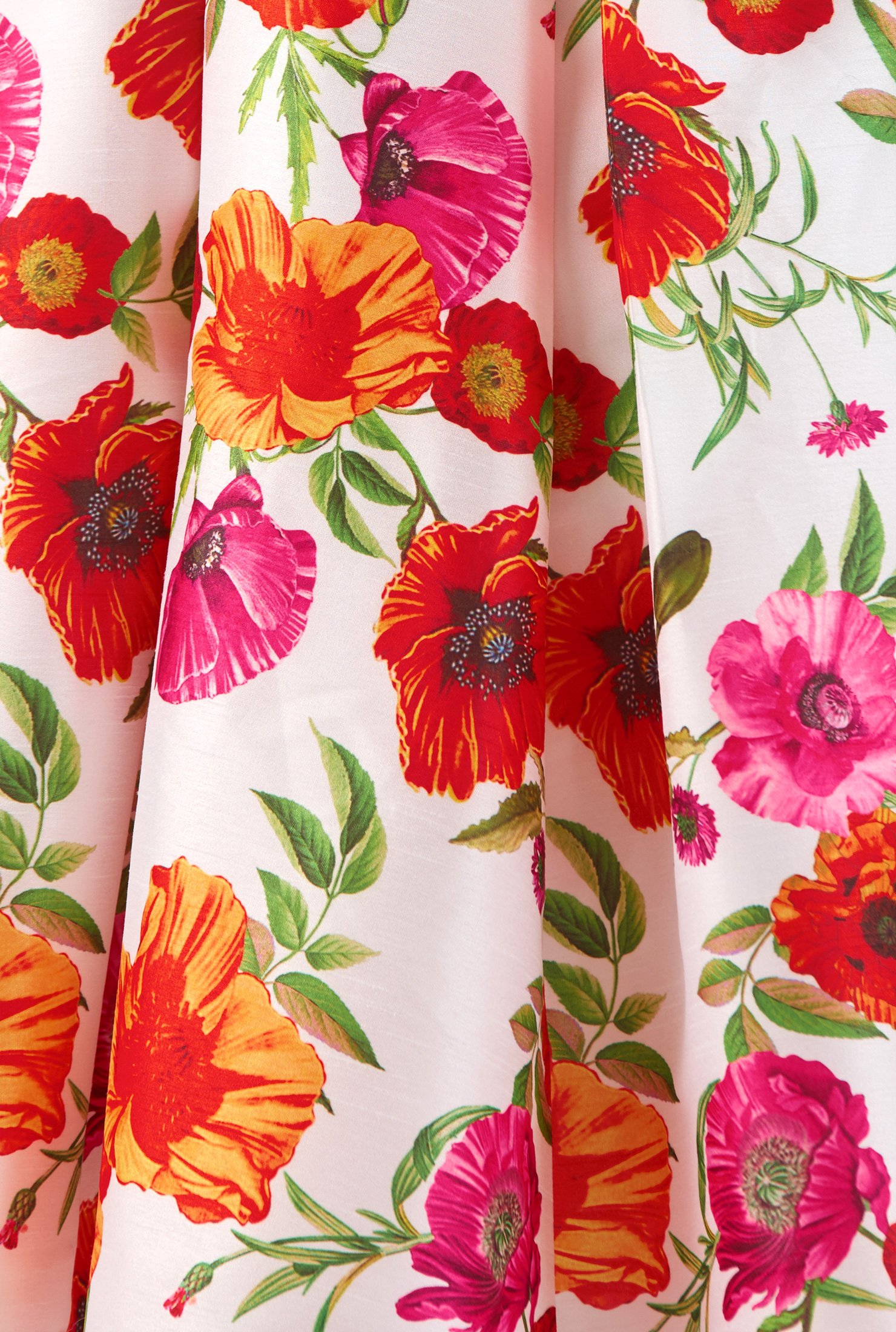 Shop High-low hem floral print dupioni belted dress | eShakti