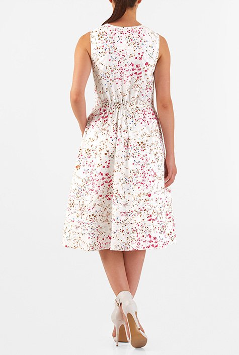 Shop Ditsy floral print drawstring waist cotton dress | eShakti