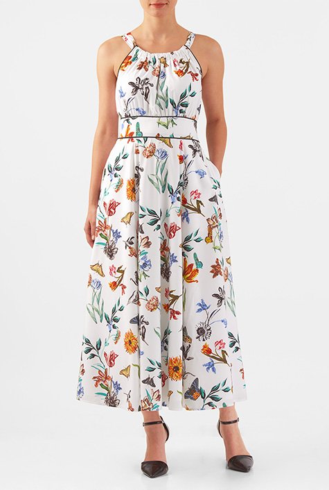 Shop Floral butterfly print tie back crepe maxi dress | eShakti