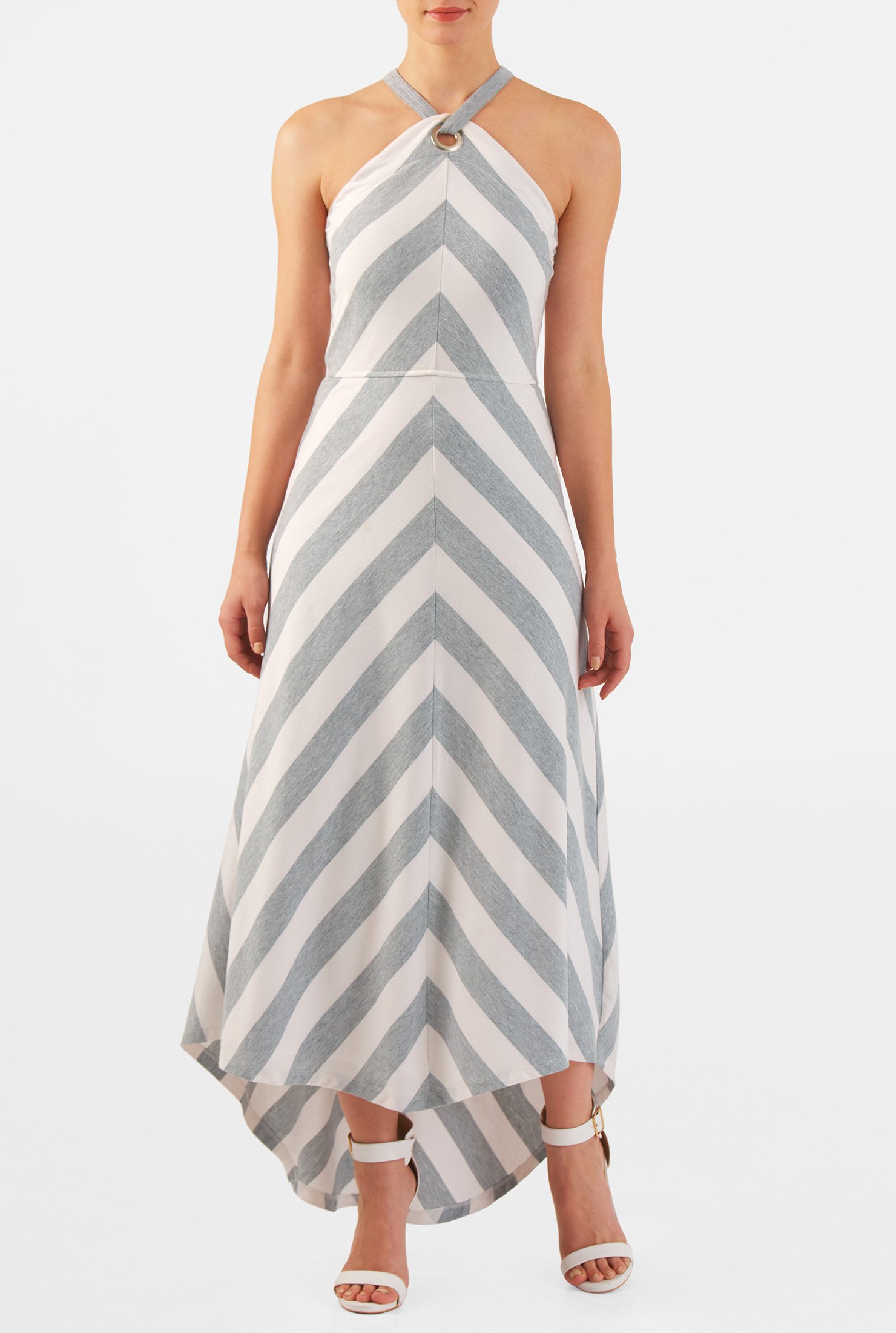 Shop Halter neck chevron stripe cotton knit dress | eShakti