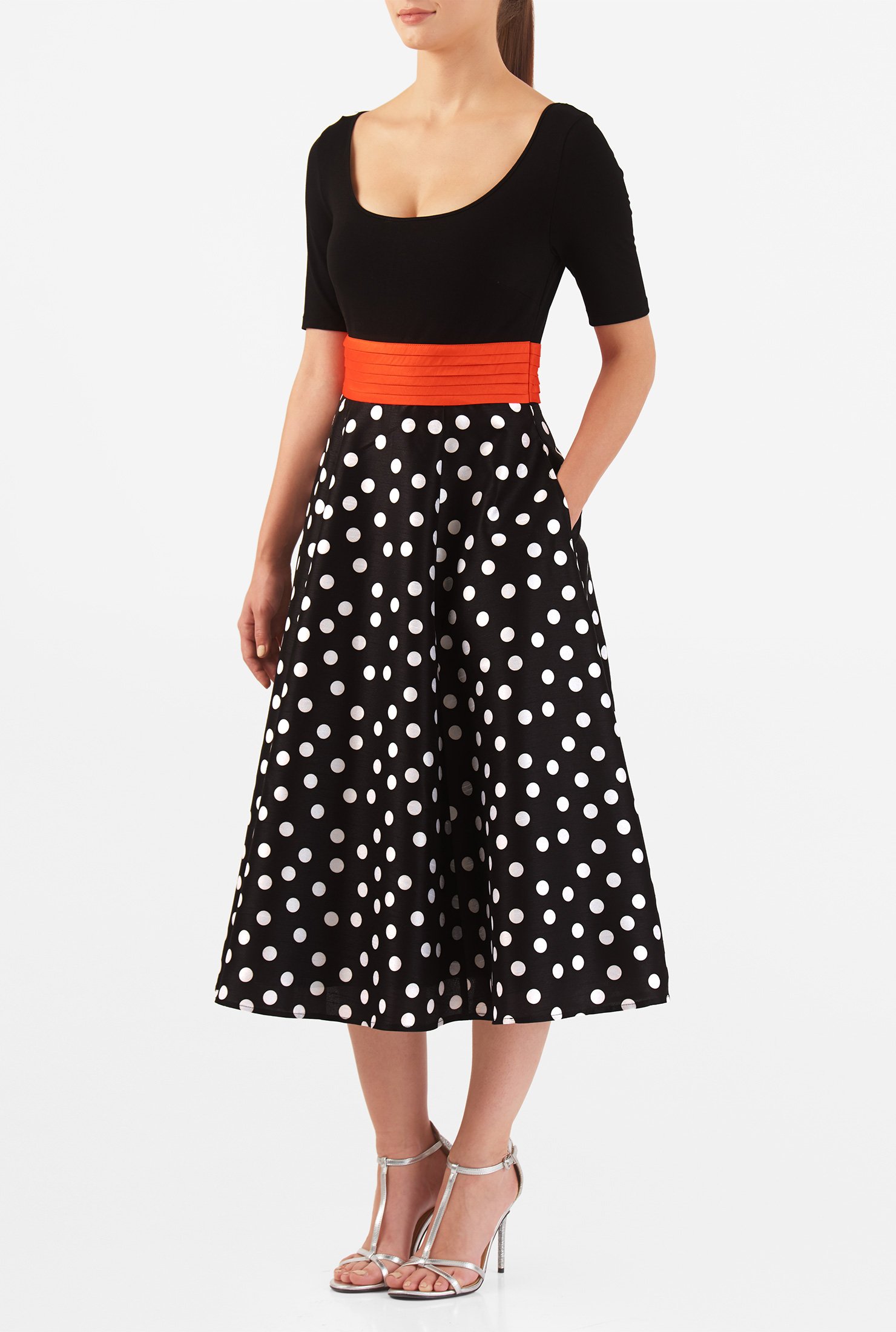 Shop Polka dot print mixed media dress | eShakti