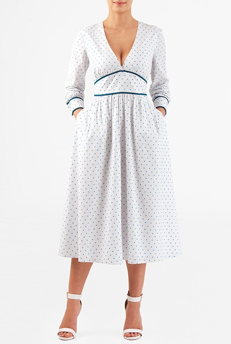 Shop Swiss dot cotton banded empire midi dress | eShakti