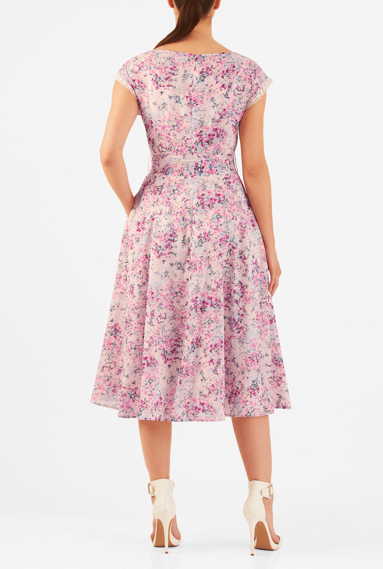 Shop Pintuck pleat lace trim floral print cotton dress | eShakti