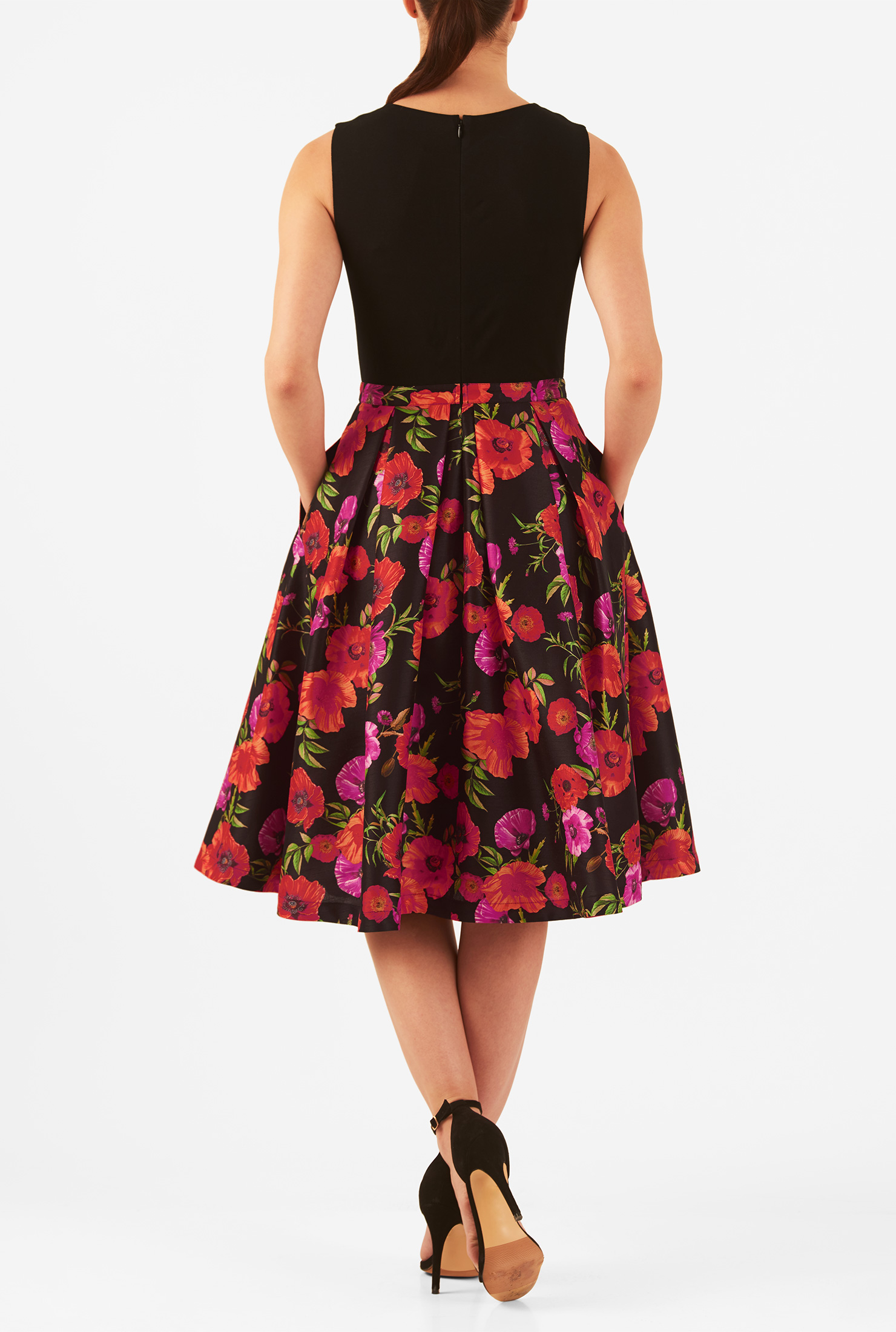 Shop Floral print mixed media dress eShakti