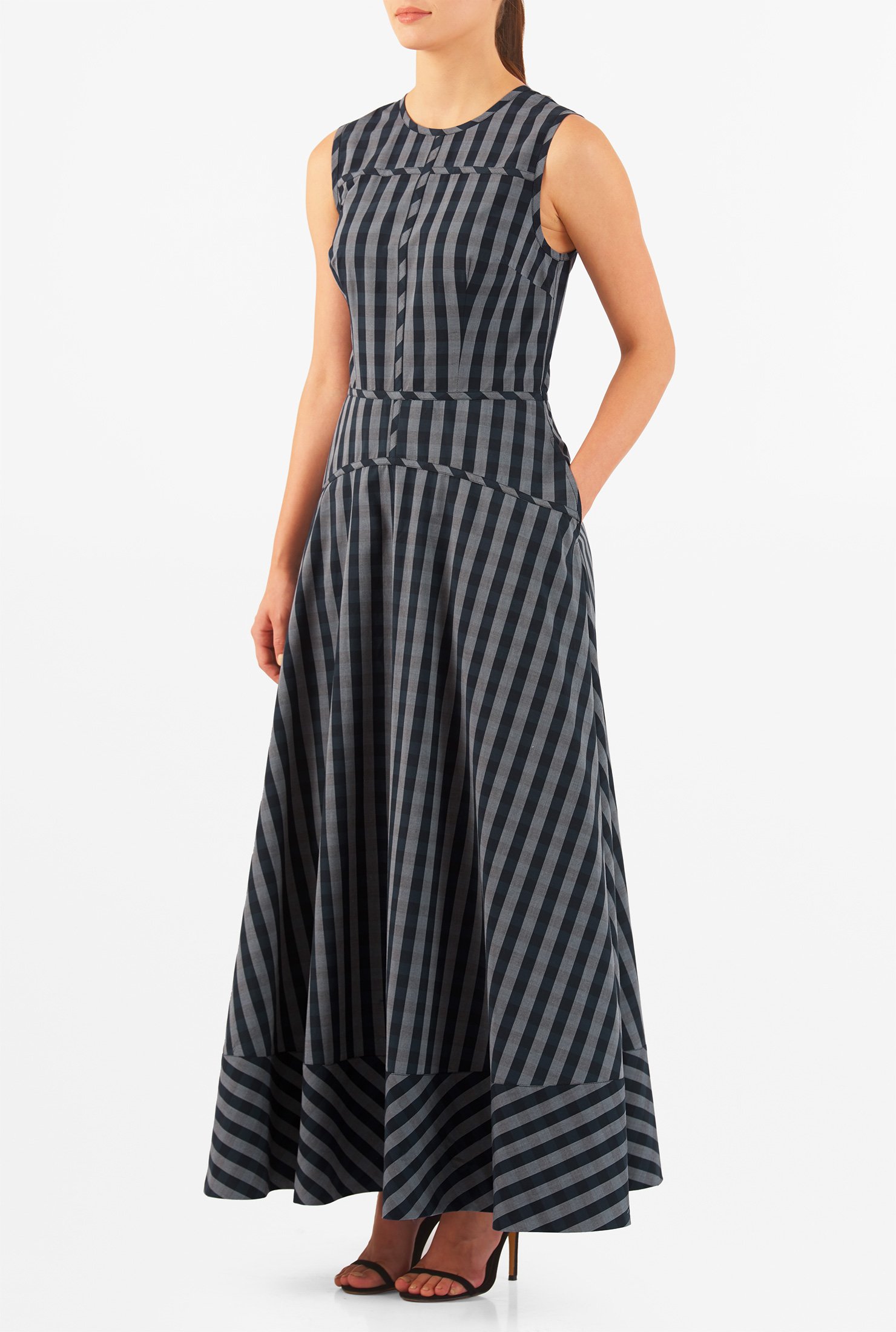 Shop Chambray stripe cotton maxi dress | eShakti