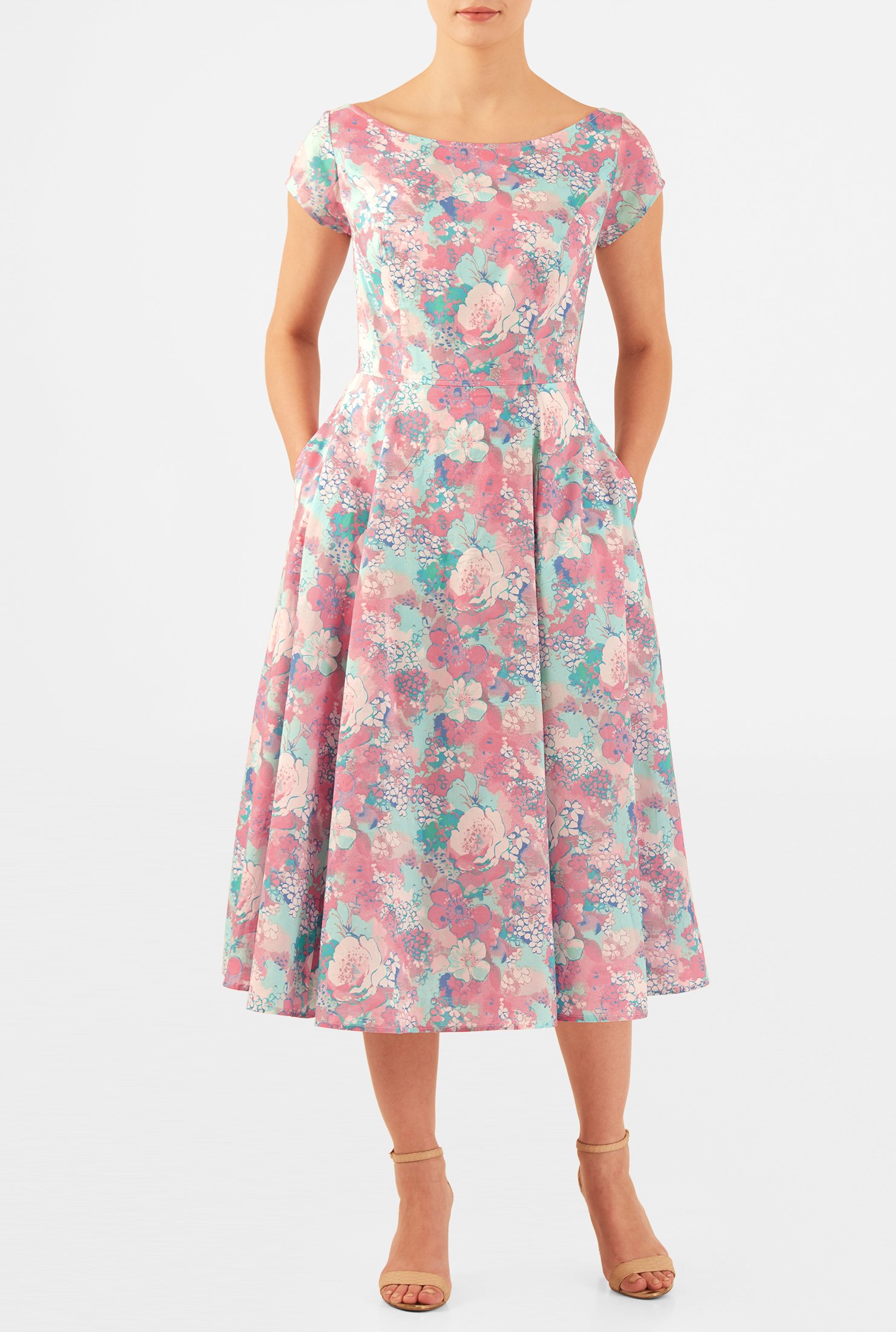 Shop Floral print boat neck cotton dress | eShakti