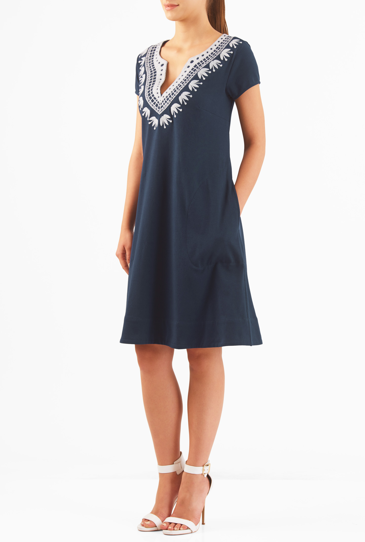Shop Graphic embellished cotton knit shift dress eShakti