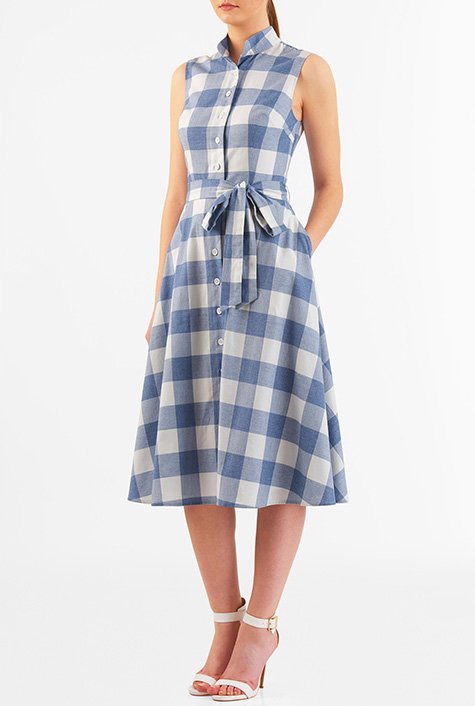 Shop Cotton check midi shirtdress | eShakti