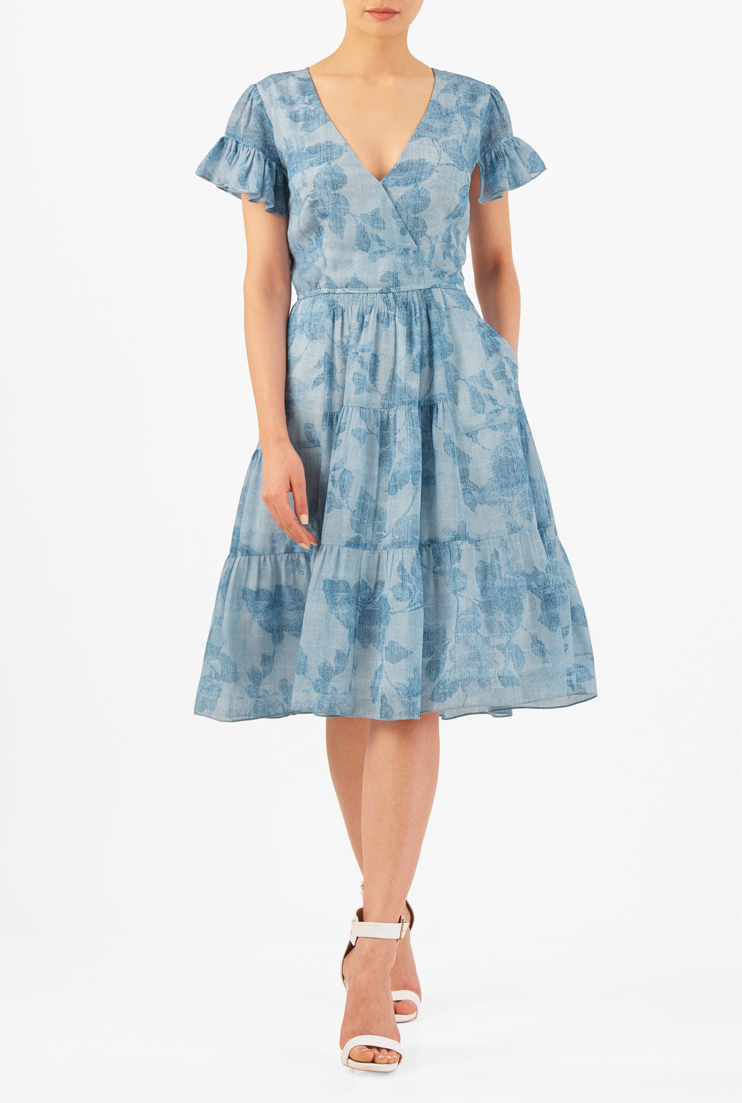 Shop Washed floral print tiered georgette dress | eShakti