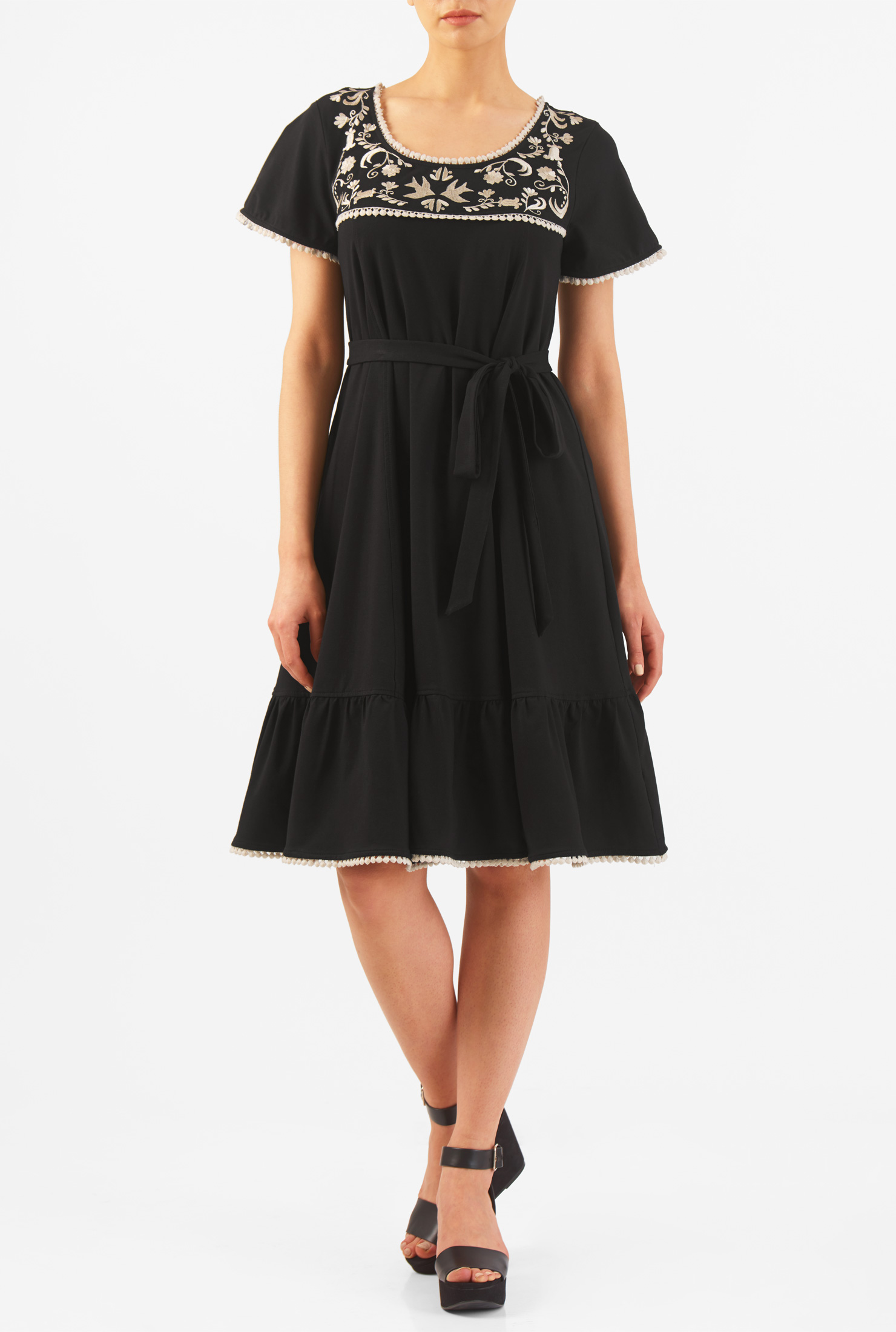 Shop Floral embellished yoke cotton knit dress eShakti