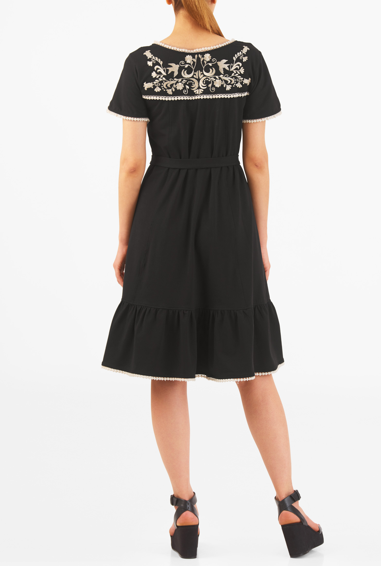 Shop Floral embellished yoke cotton knit dress eShakti