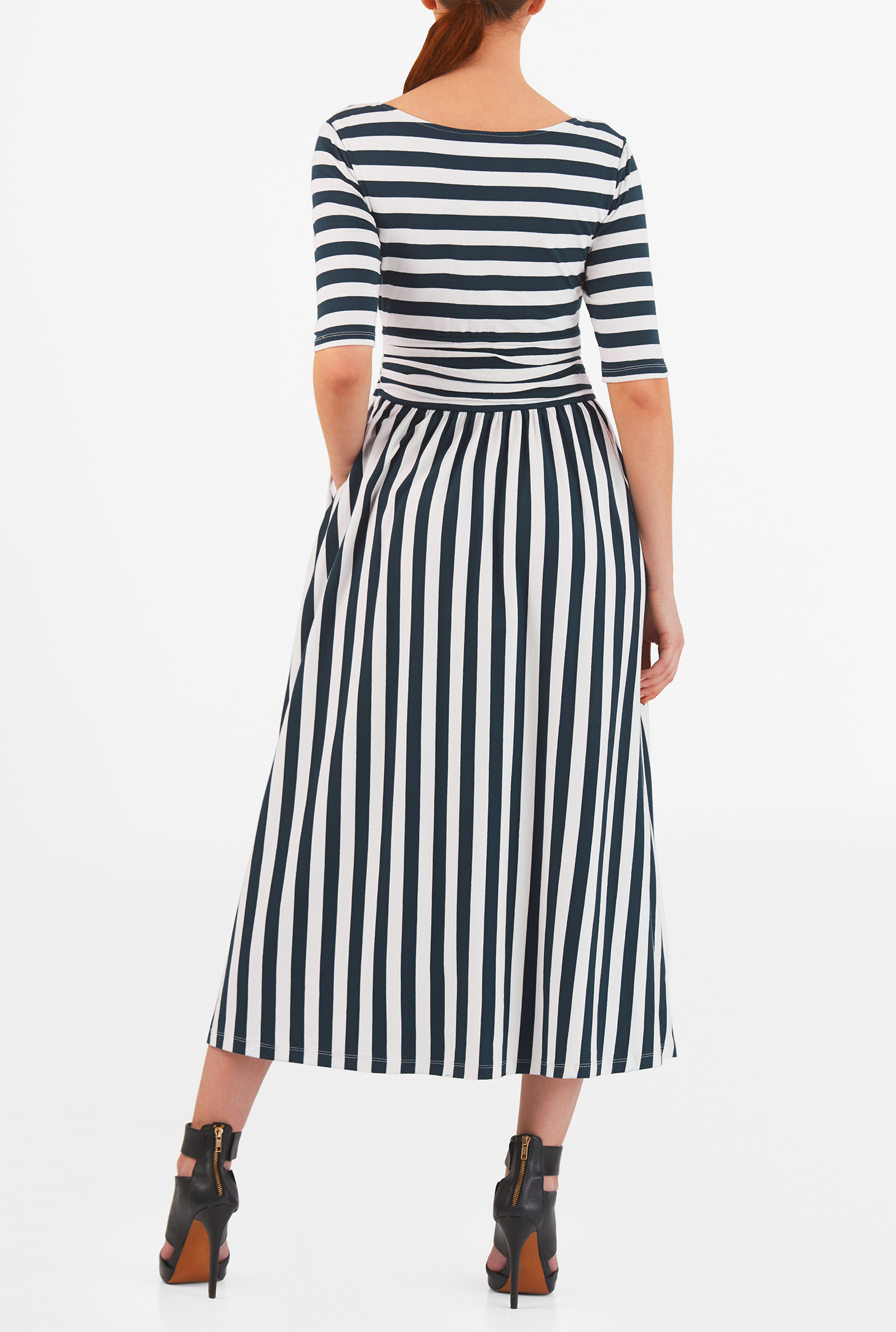 Shop Ruched waist stripe cotton knit maxi dress eShakti