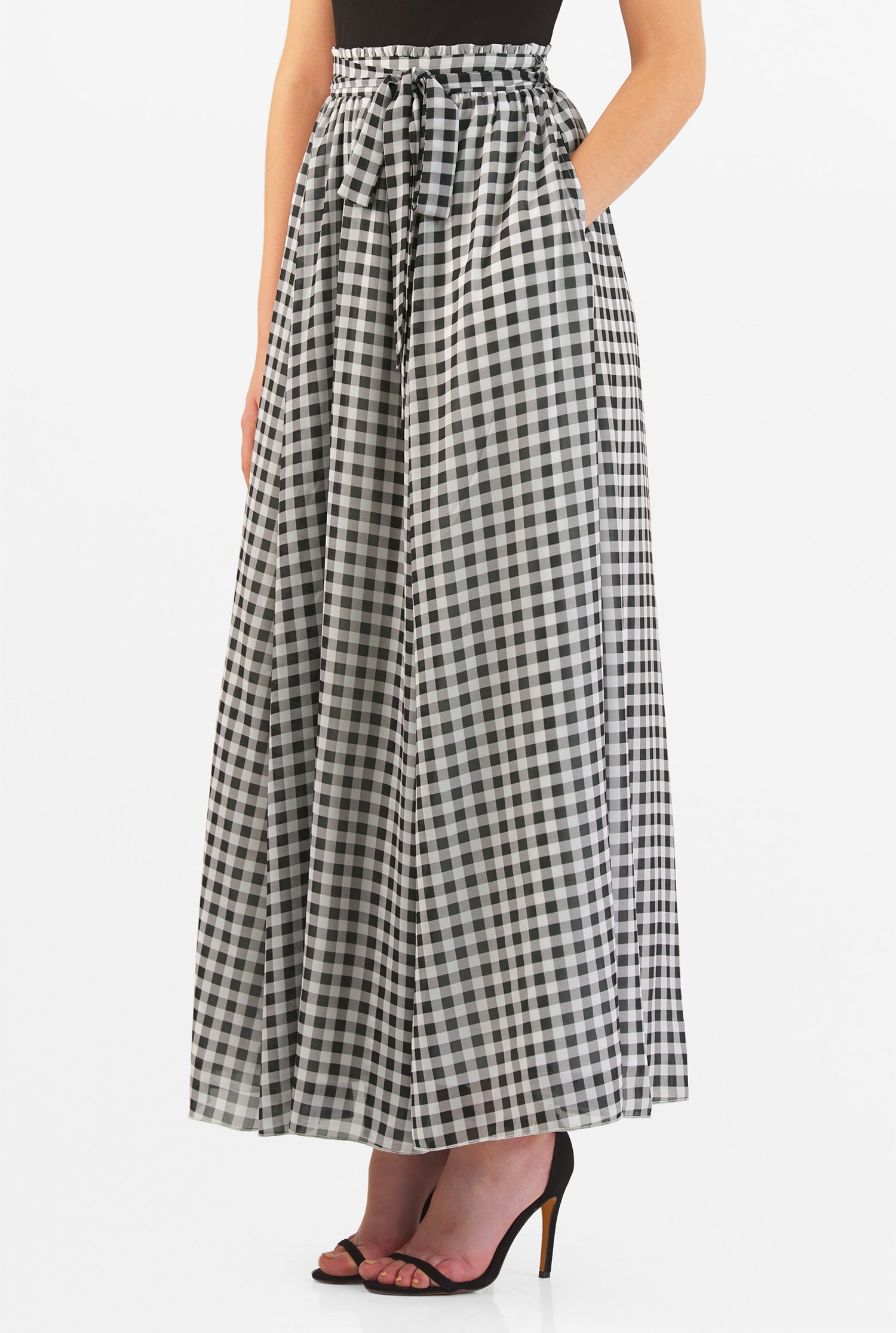 Shop Gingham check print georgette maxi skirt | eShakti