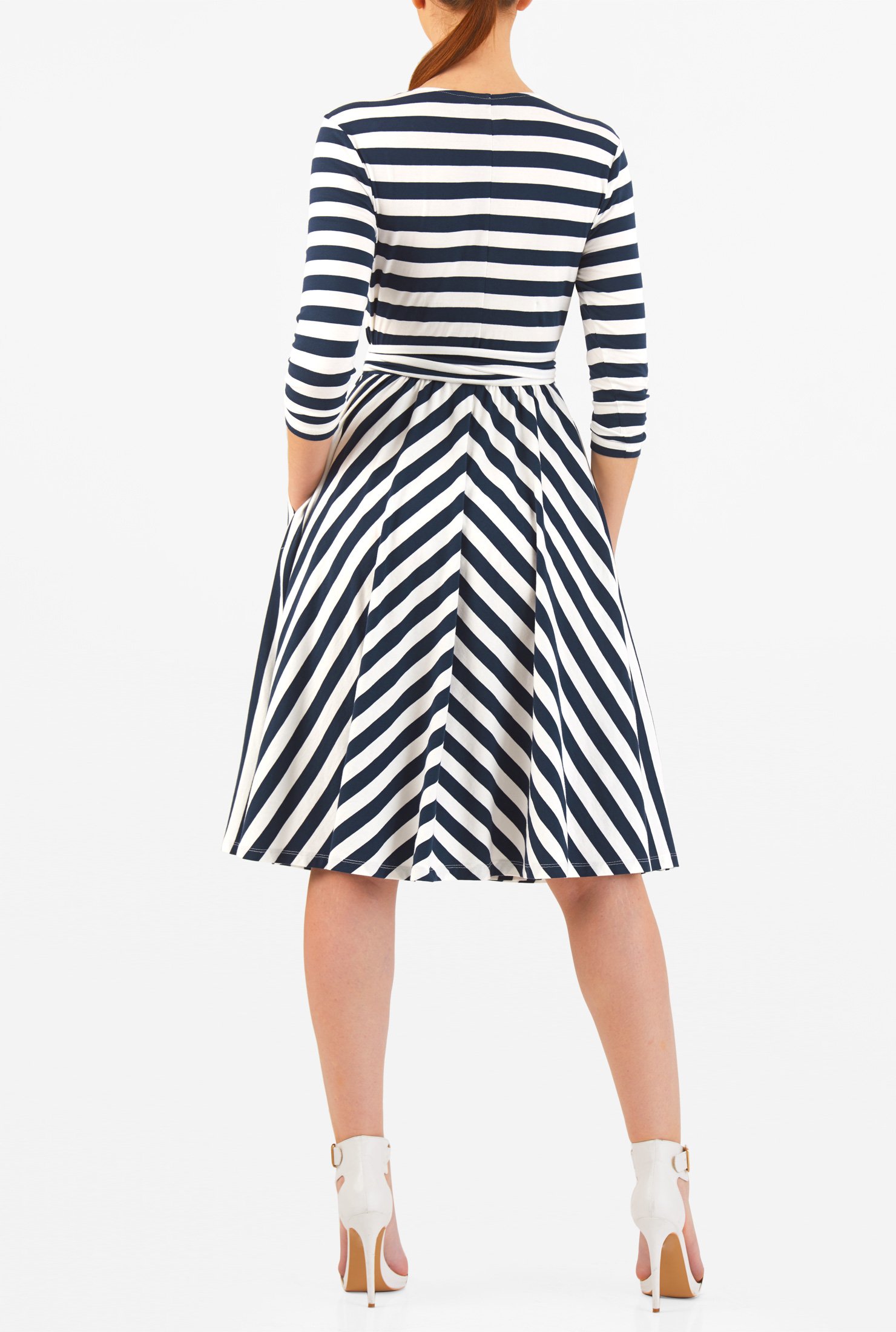 Shop Stripe cotton jersey knit faux-wrap dress | eShakti