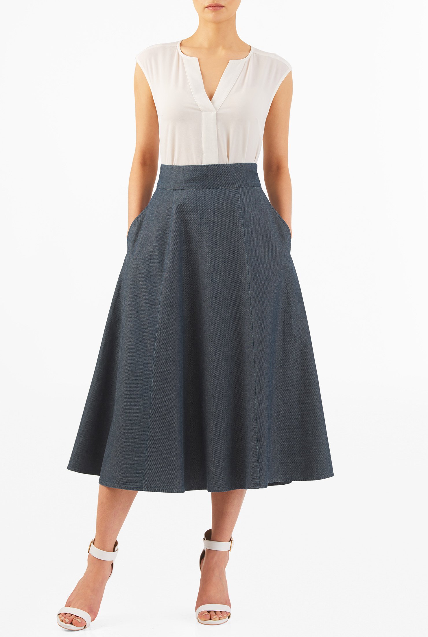 Shop Cotton twill denim midi skirt | eShakti