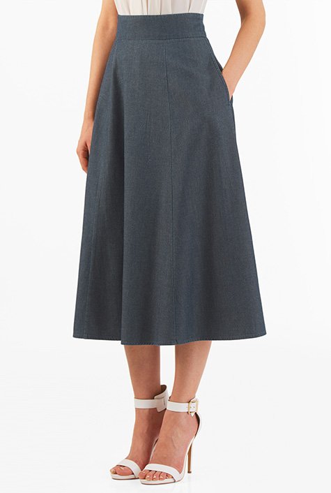 Shop Cotton twill denim midi skirt | eShakti