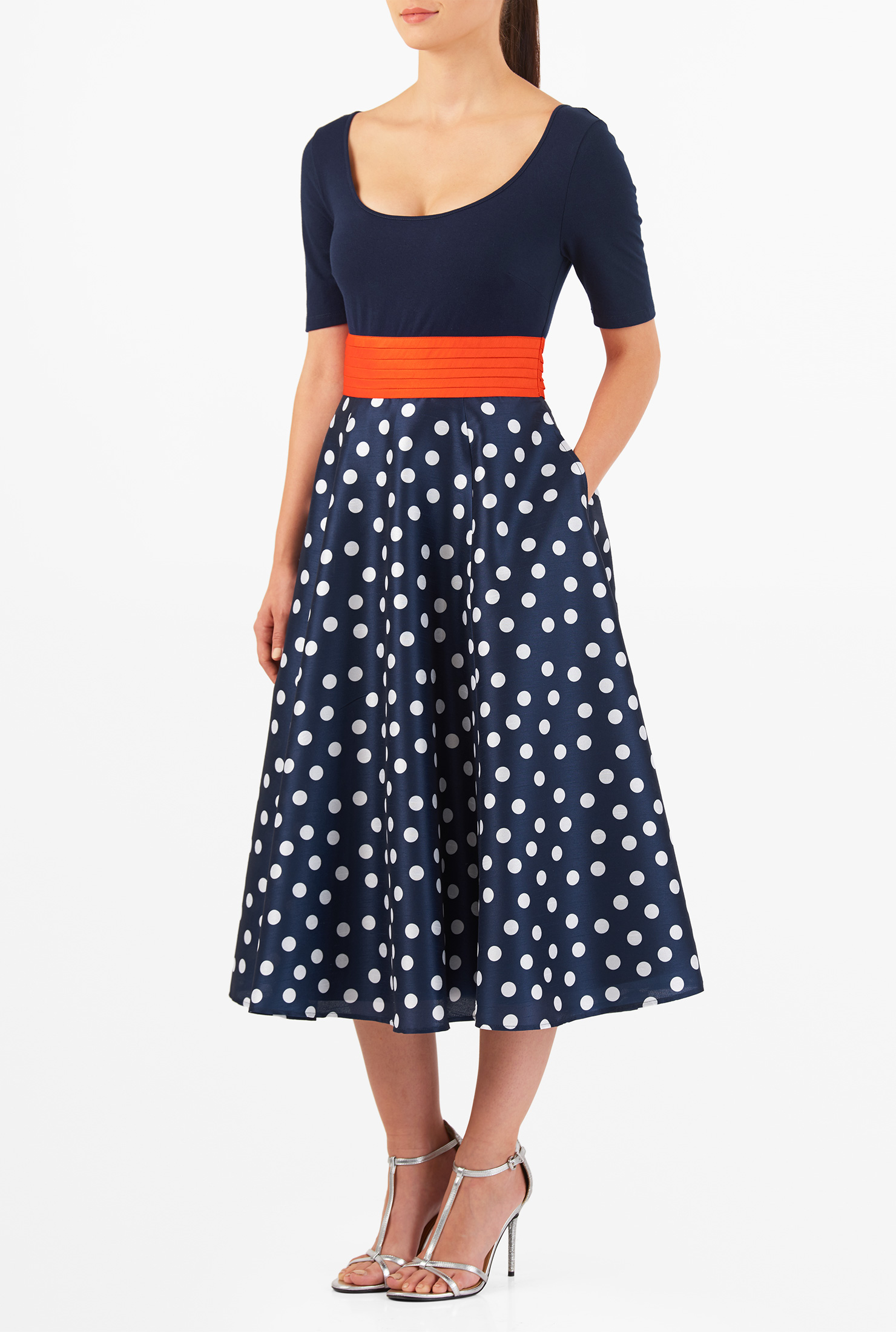 Shop Polka dot mixed media dress eShakti