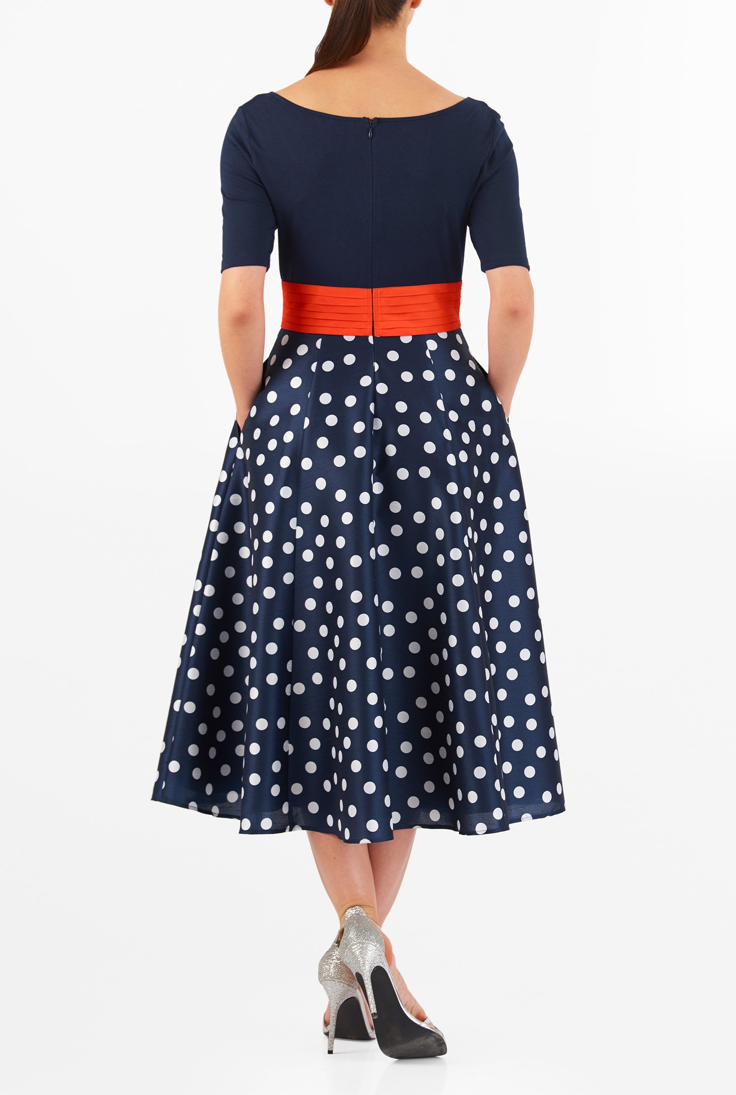 Shop Polka Dot Mixed Media Dress Eshakti