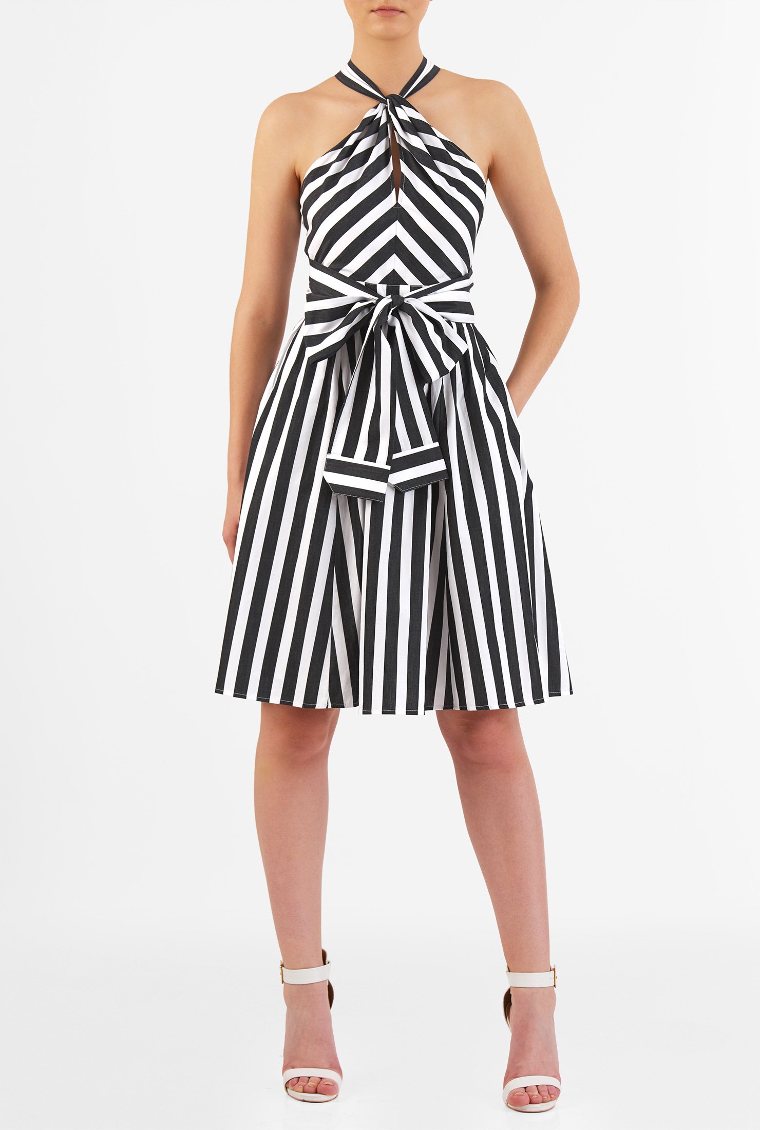 Black/ White Floral Stripe Woven Dress 