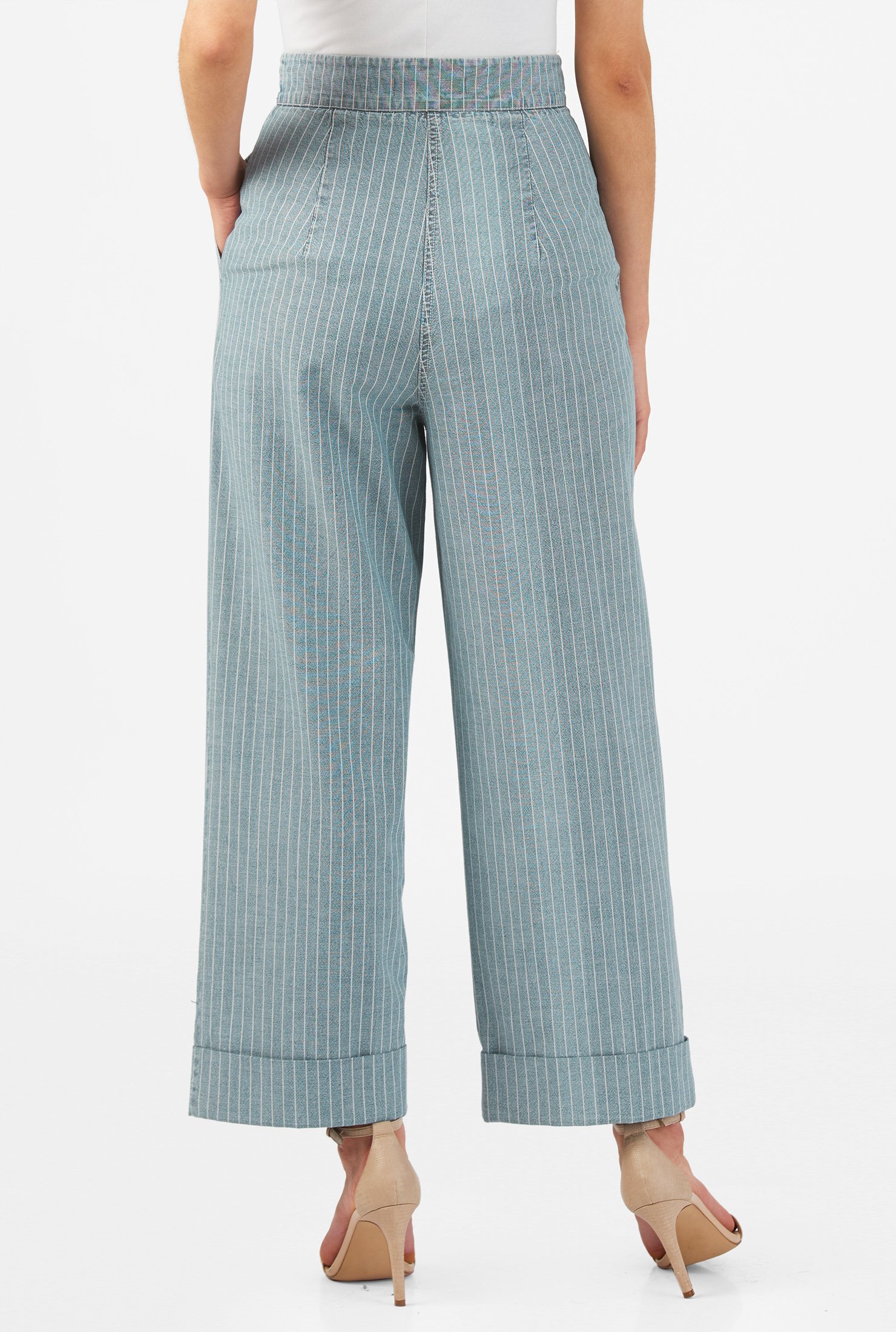 Shop High waist cotton chambray denim stripe jeans | eShakti