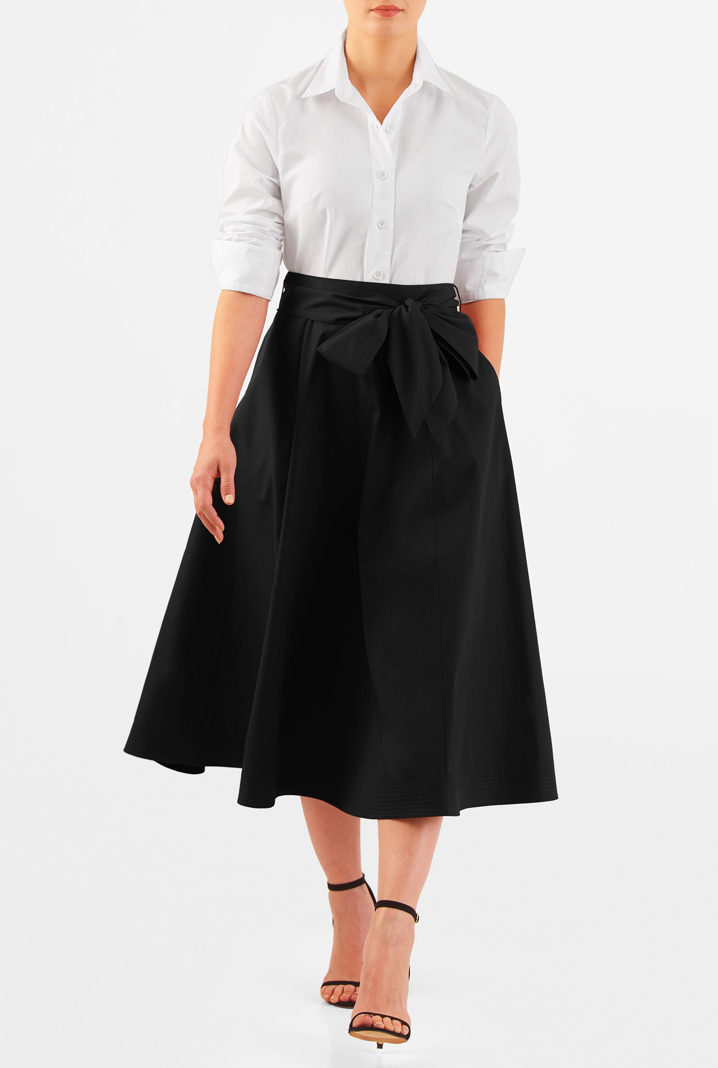 Shop Sash tie poplin midi skirt | eShakti