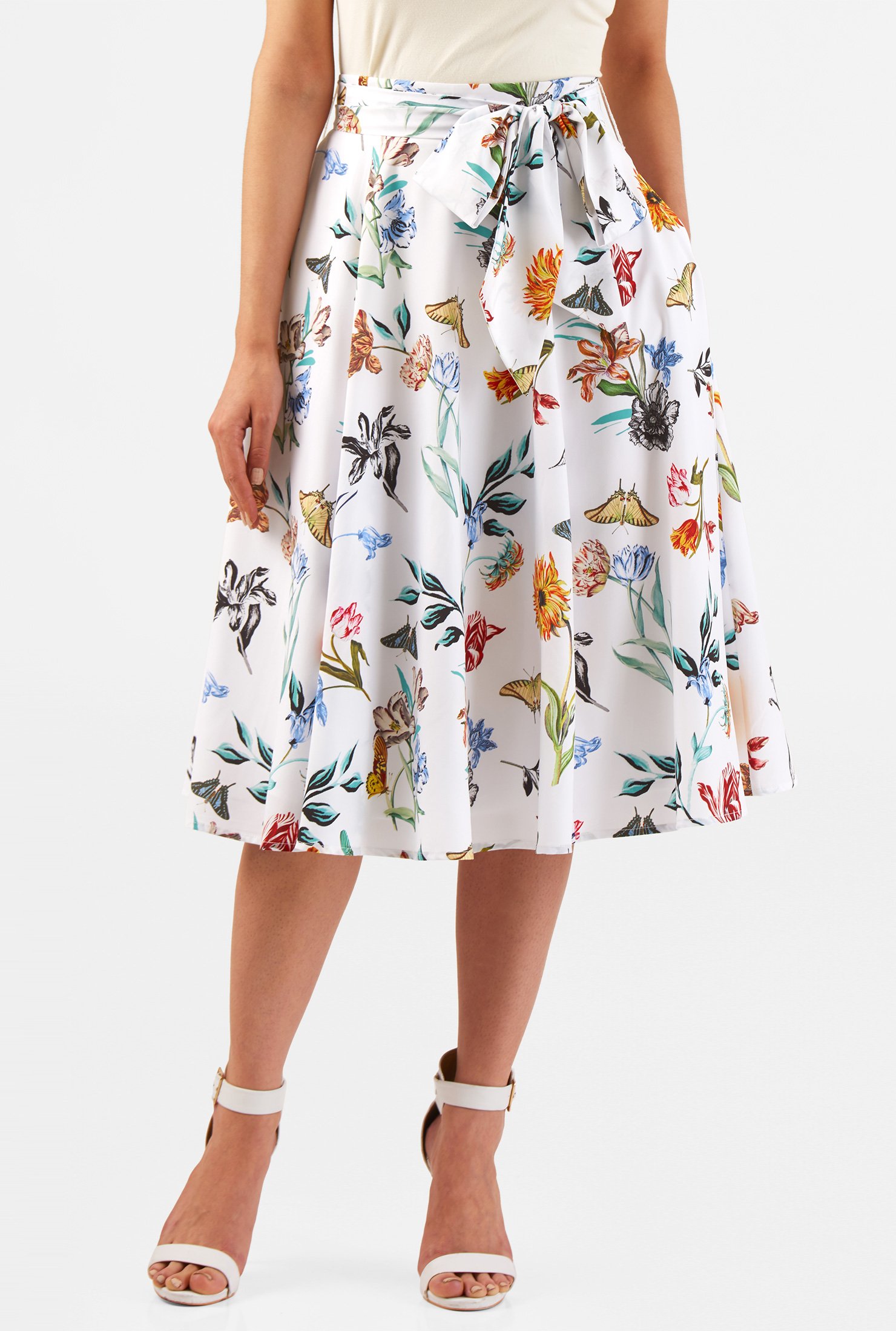 Shop Sash tie botanical print crepe skirt | eShakti