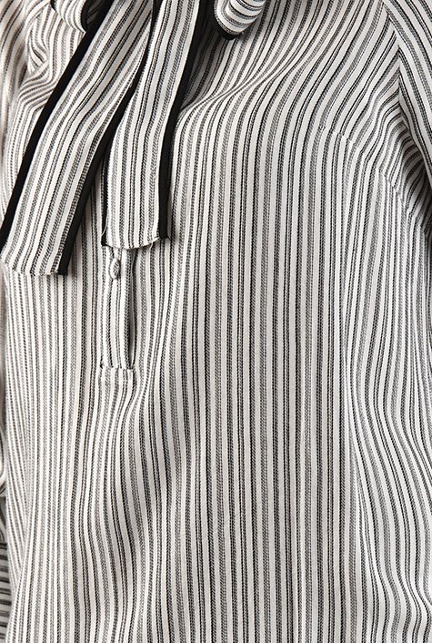 Shop Tie neck stripe print contrast trim blouse | eShakti