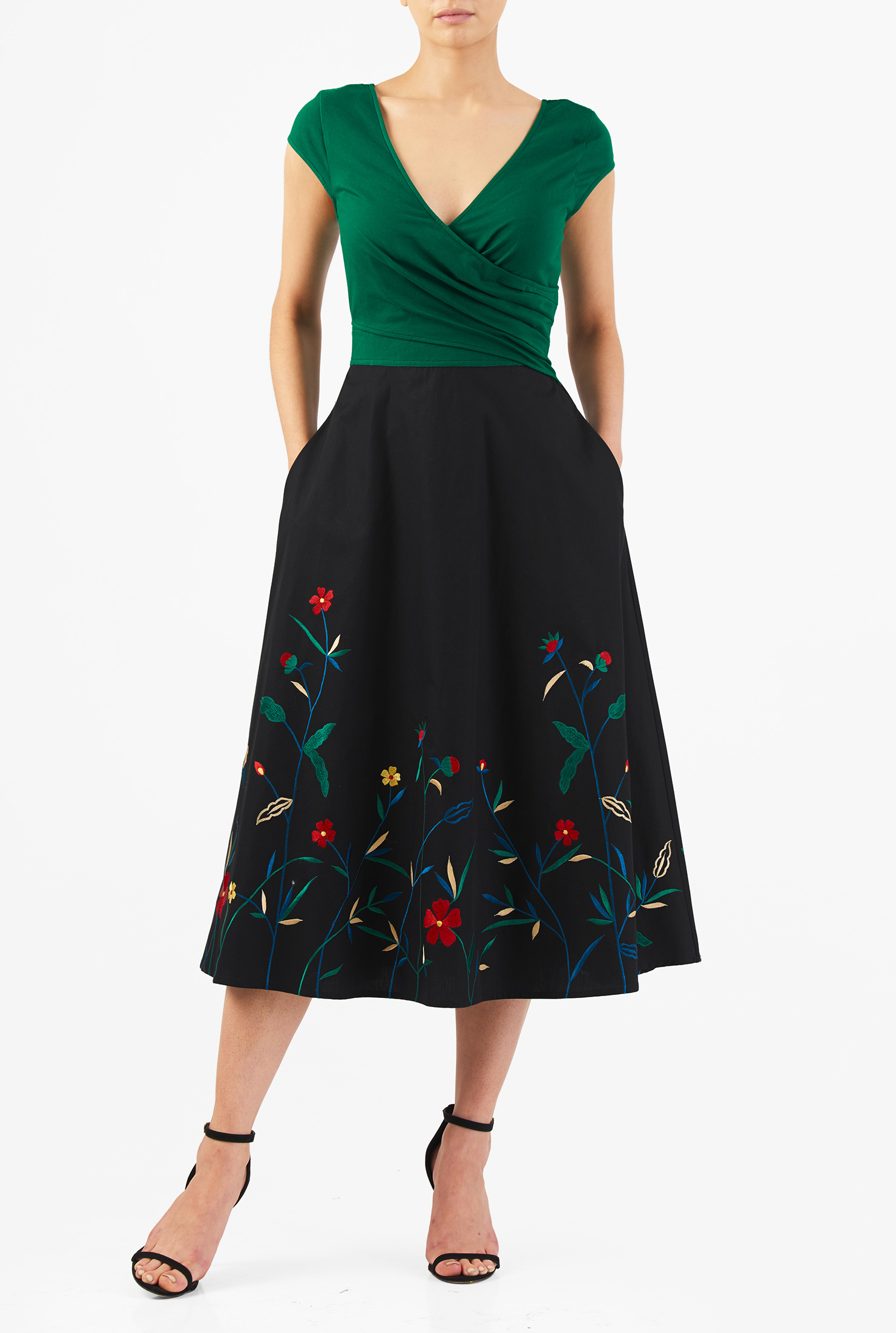 Shop Floral embellished mixed media dress eShakti