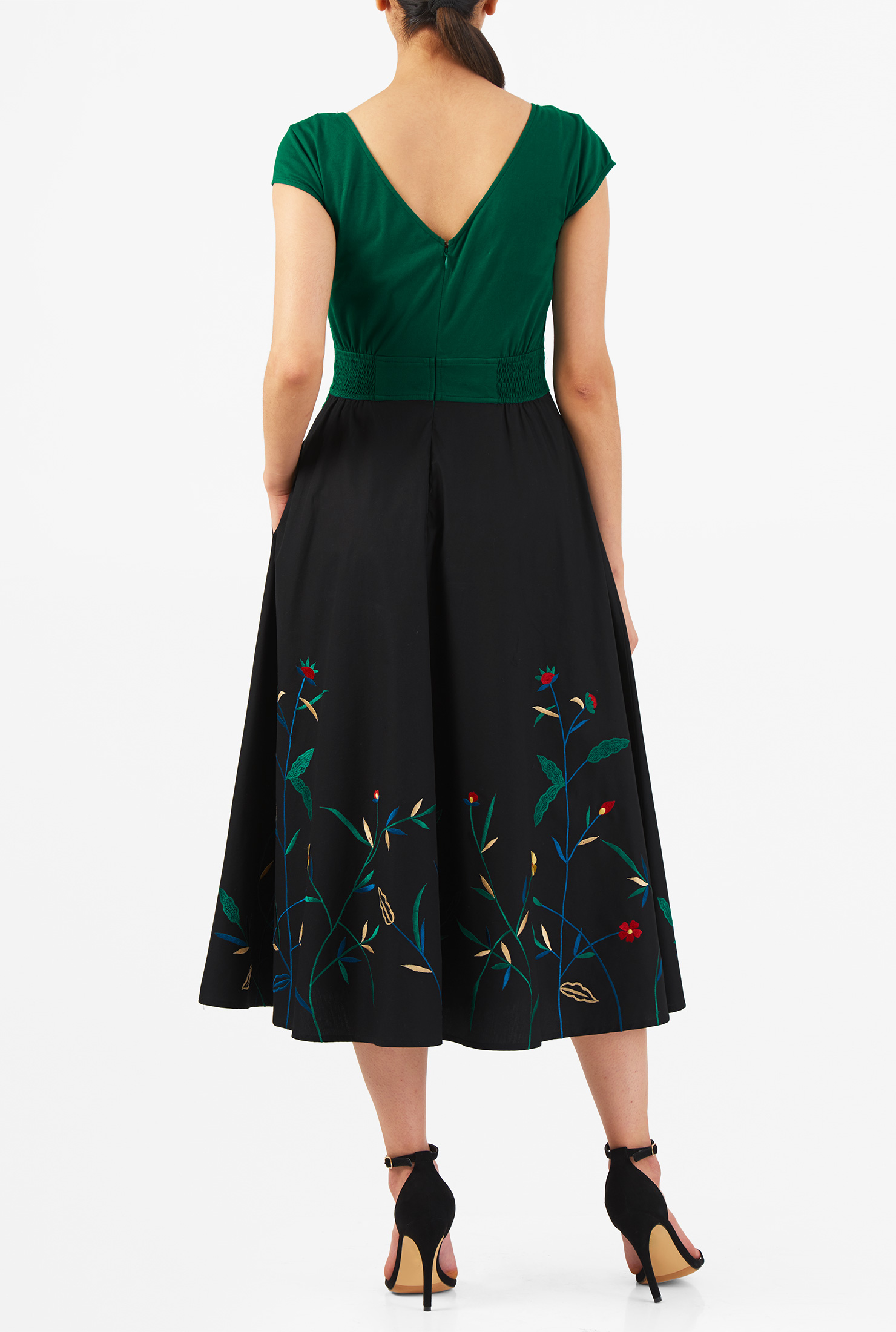 Shop Floral embellished mixed media dress eShakti