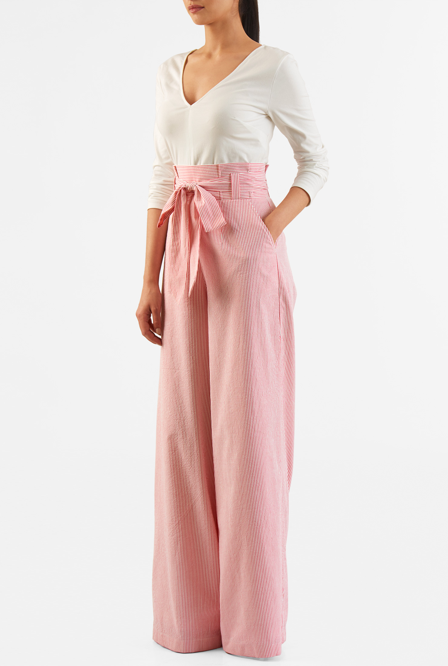 Shop Seersucker stripe mixed media jumpsuit eShakti