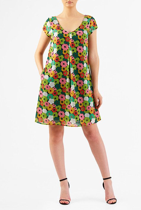 Shop Floral print georgette shift dress eShakti