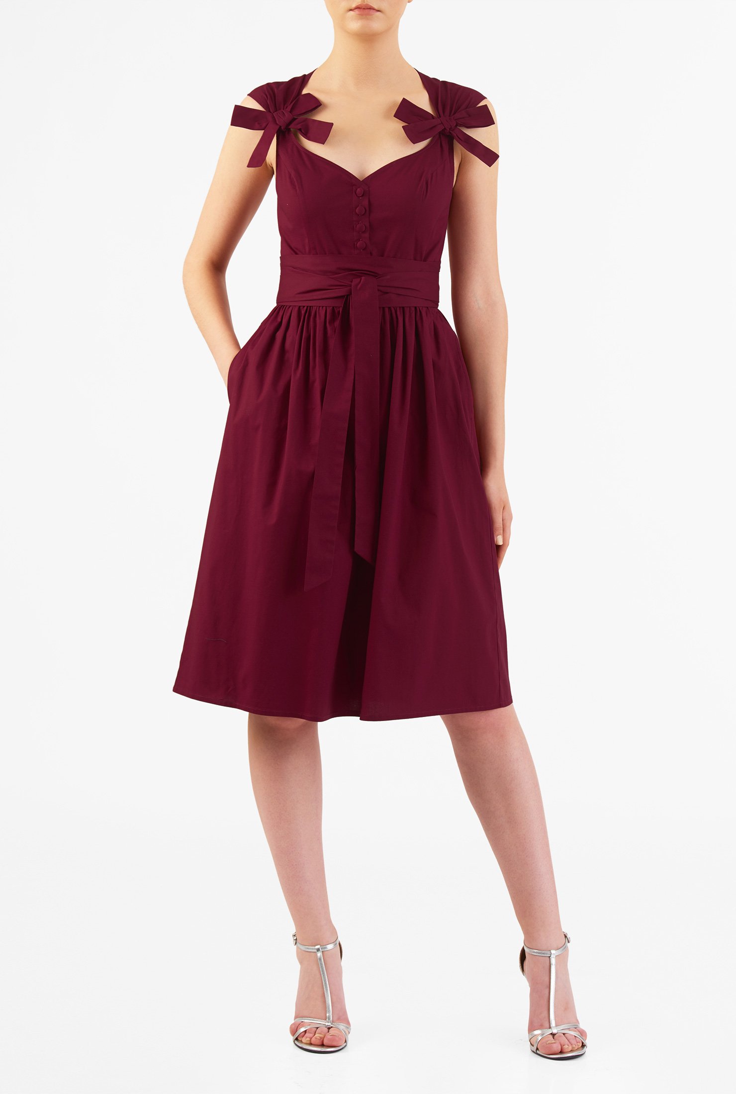 Shop Bow tie poplin sash tie dress | eShakti