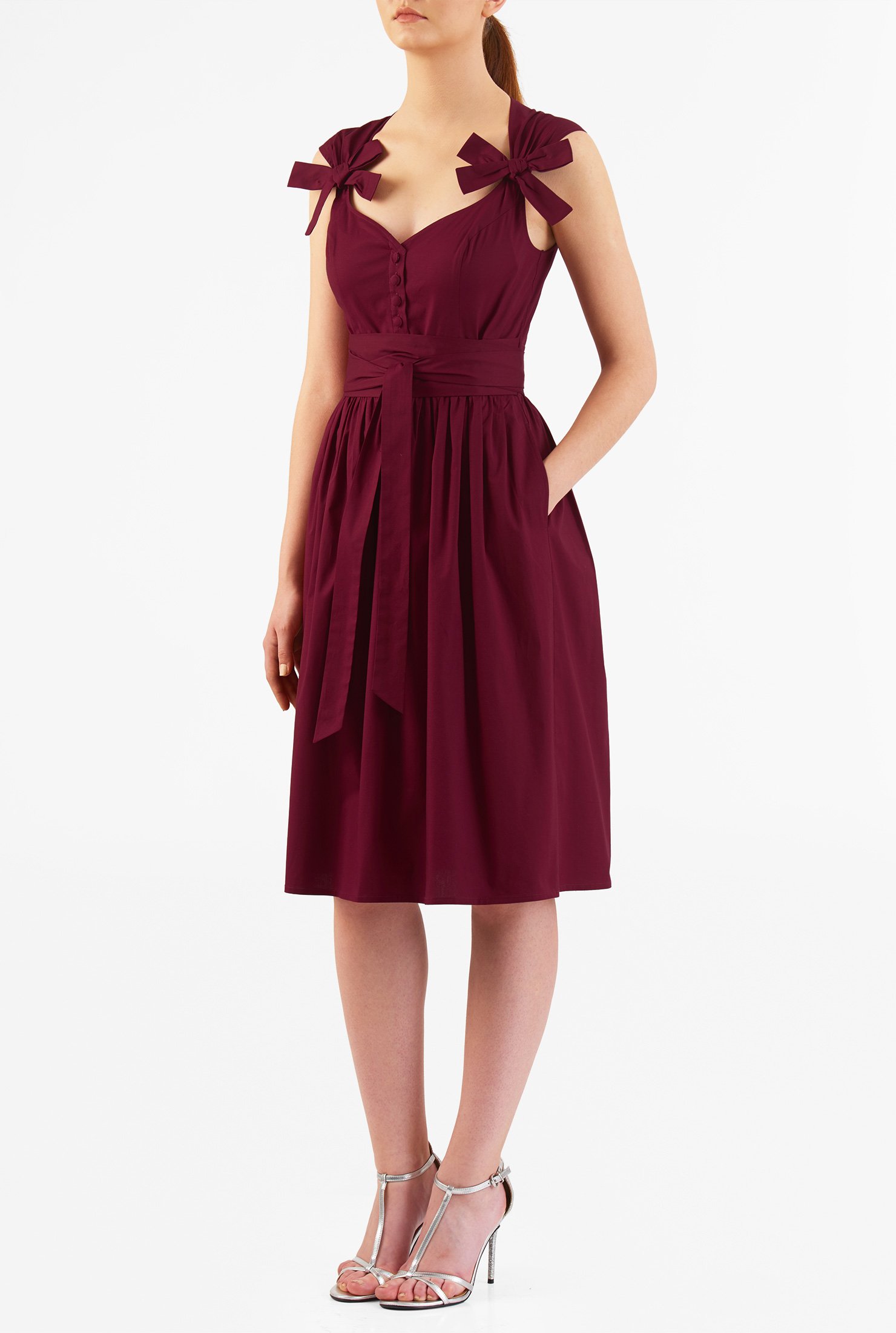 Shop Bow tie poplin sash tie dress | eShakti