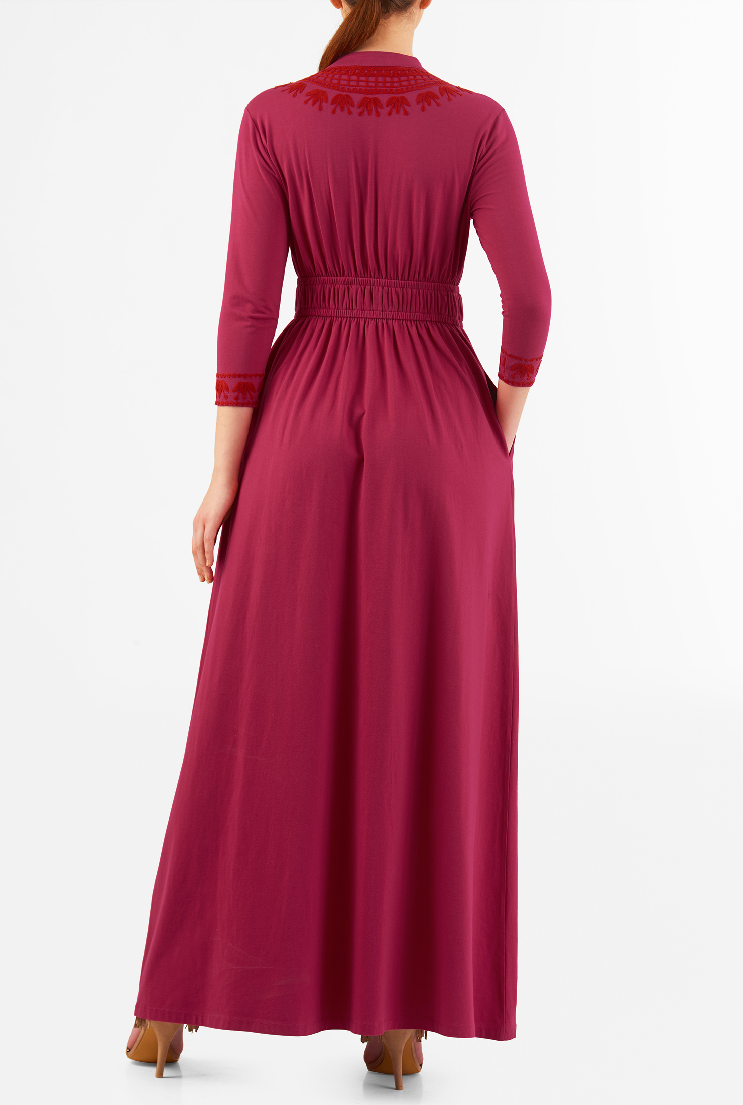 Shop Floral embellished cotton knit maxi dress eShakti