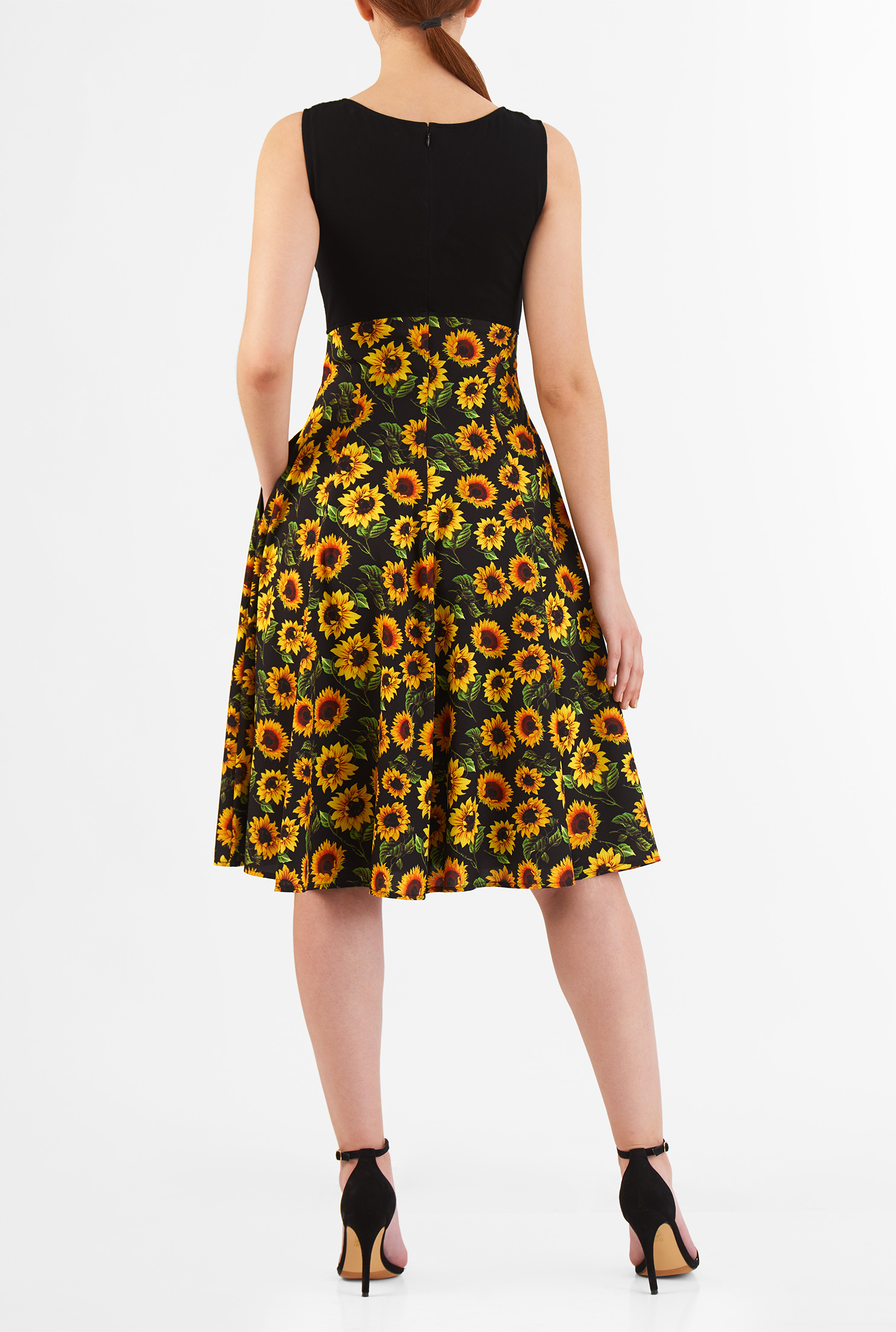 Shop Sunflower print empire mixed media dress eShakti