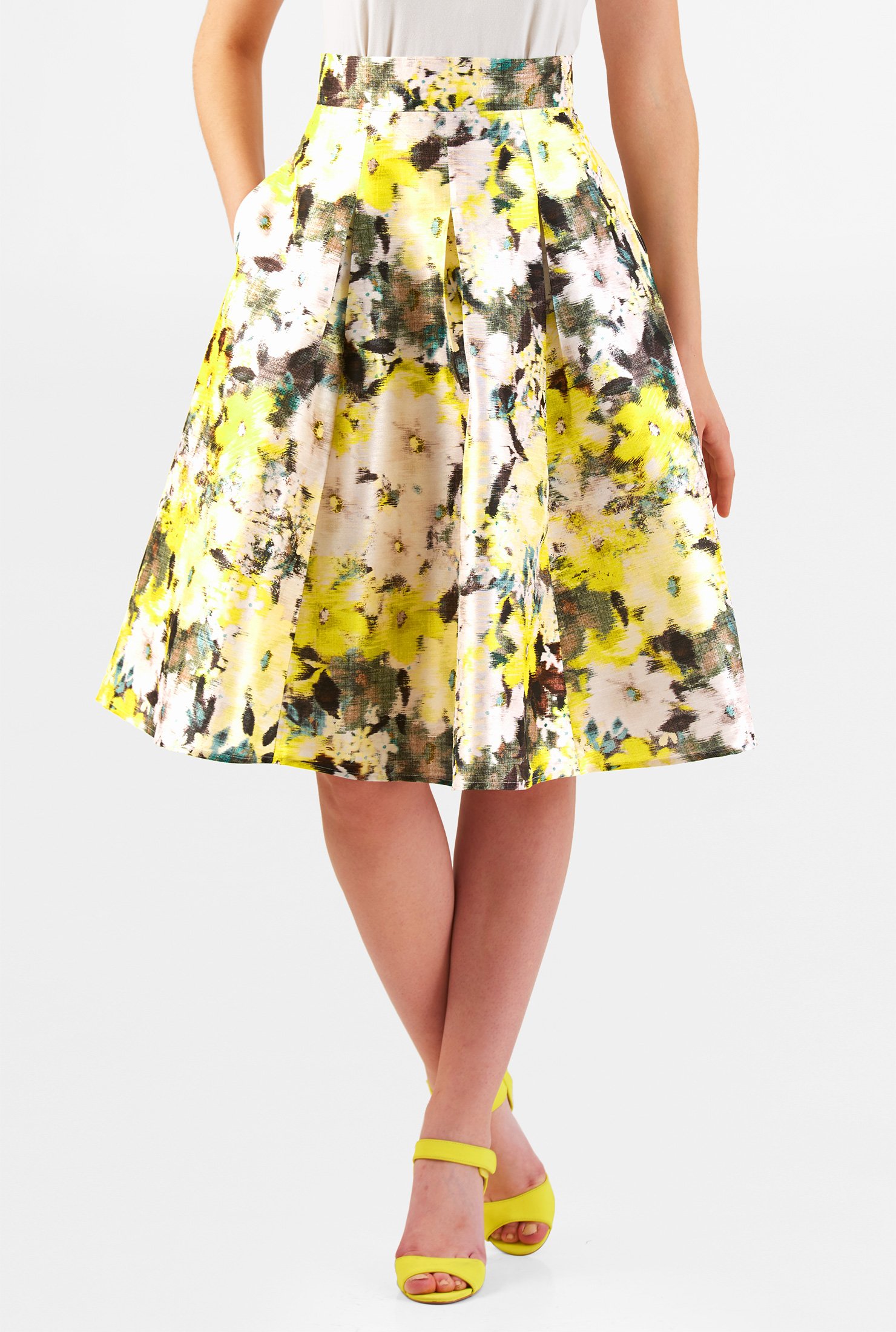 Shop Graphic floral print dupioni pleat skirt | eShakti