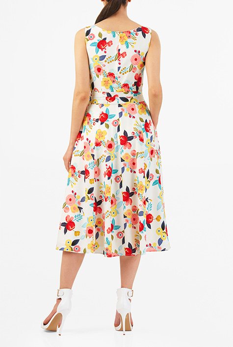 Shop Floral print sash tie crepe dress | eShakti