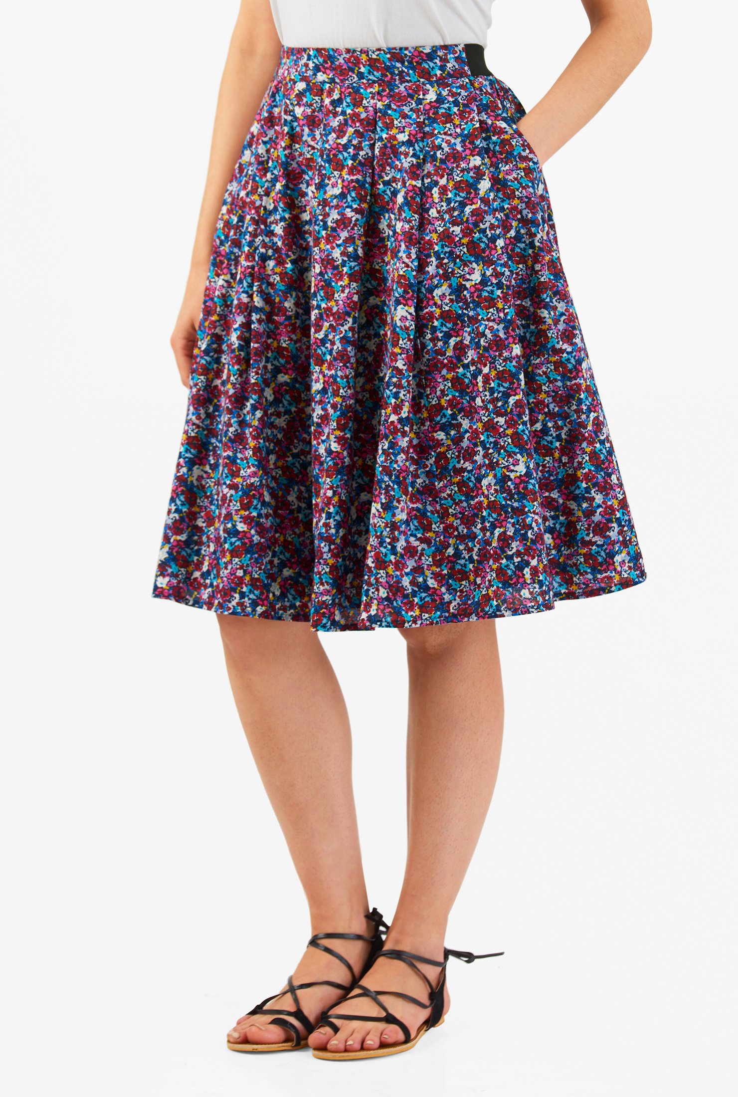 Shop Elastic back waist ditsy floral print cotton skirt | eShakti