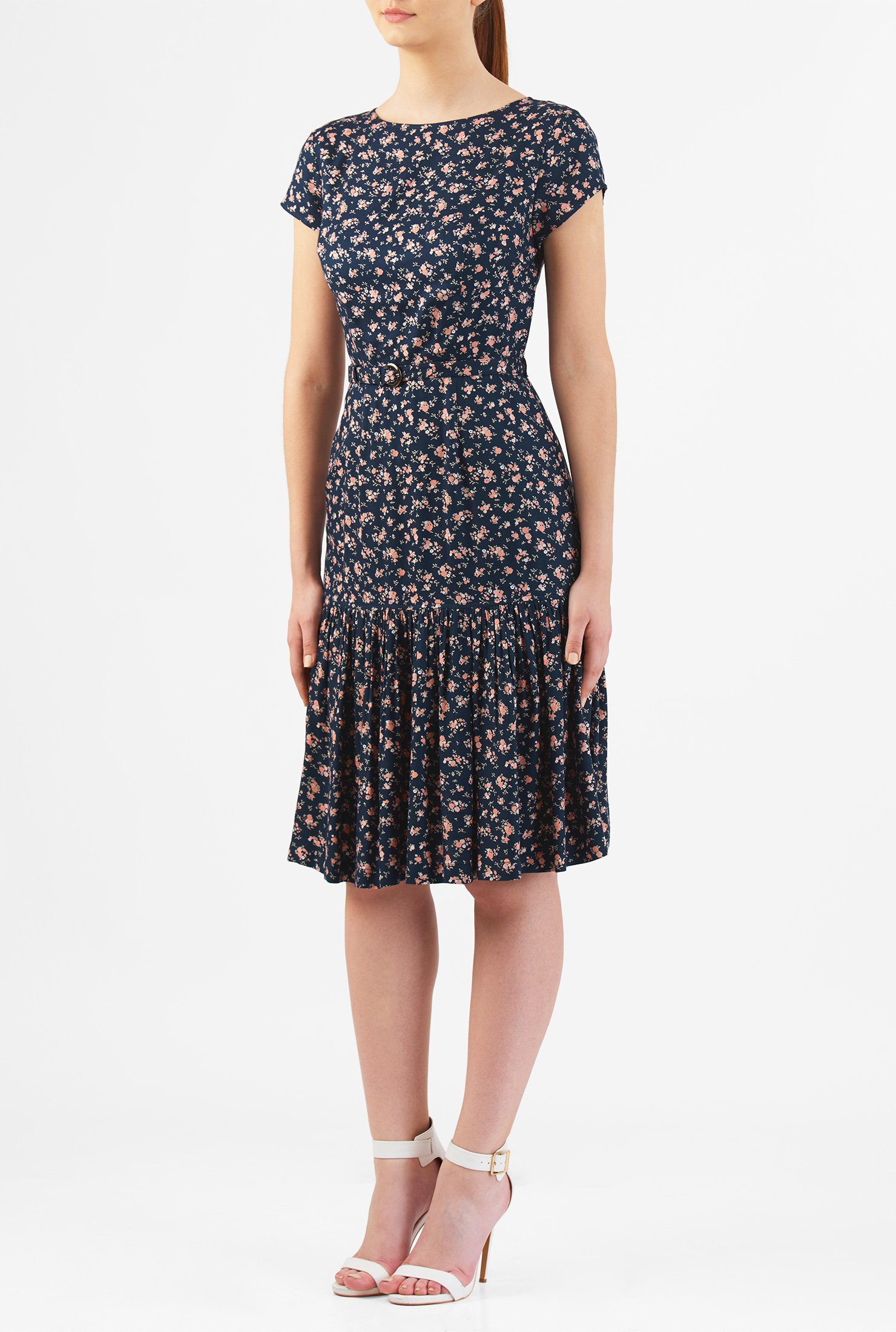 Shop Flounce Hem Ditsy Floral Print Dress 